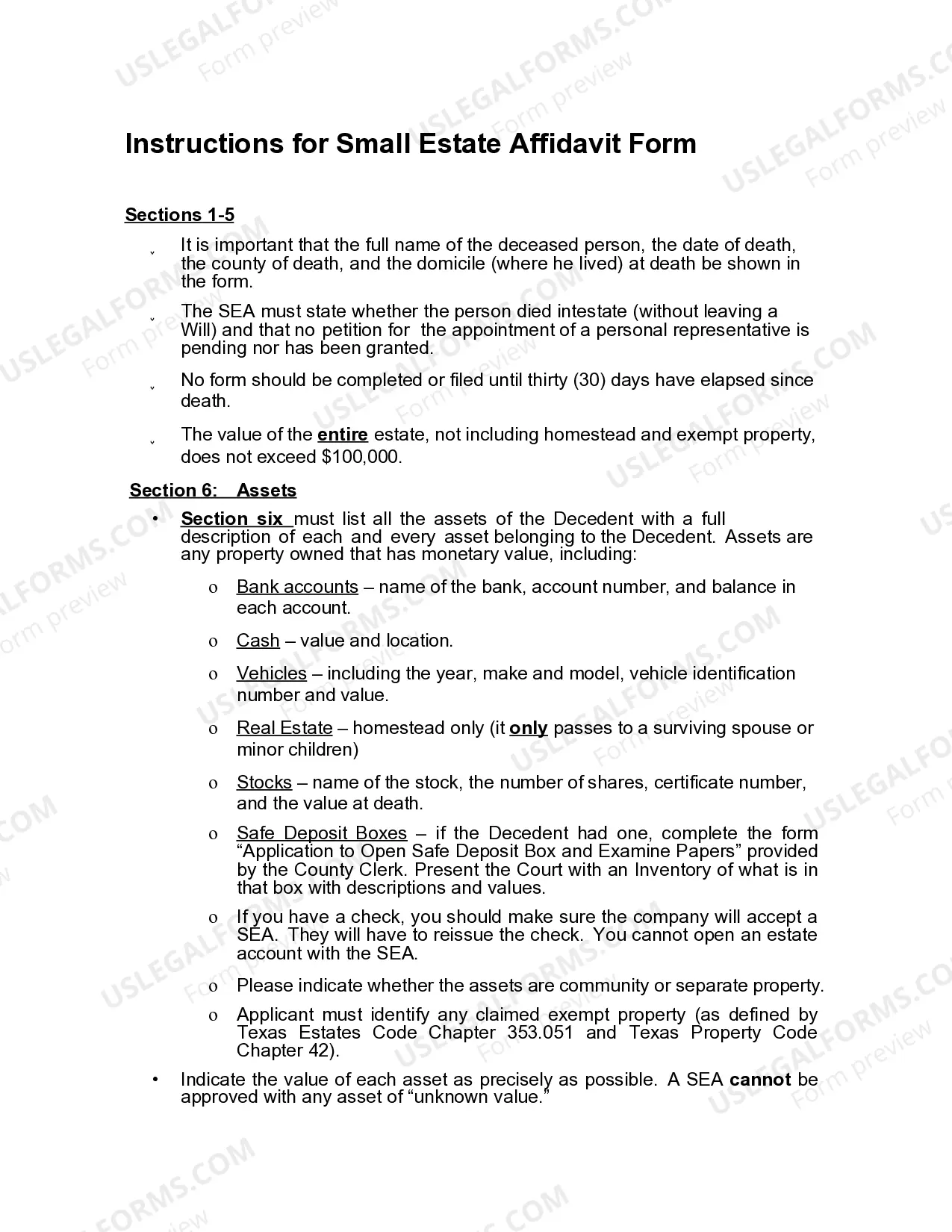 Preview Small Estate Affidavit for Estates