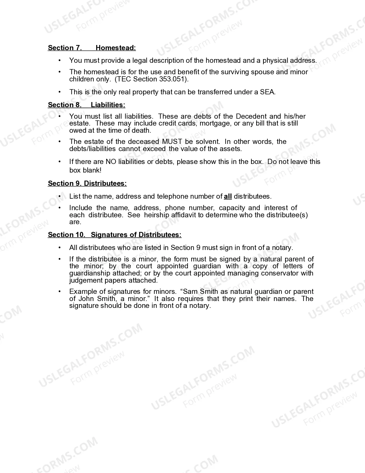 Preview Small Estate Affidavit for Estates