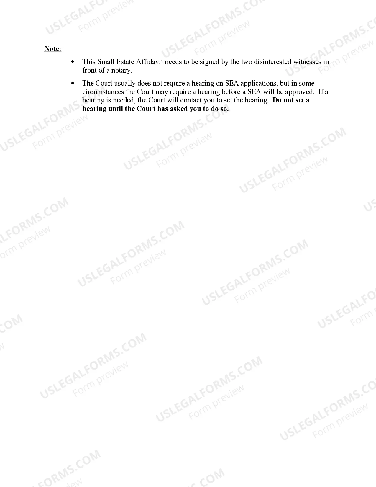 Preview Small Estate Affidavit for Estates