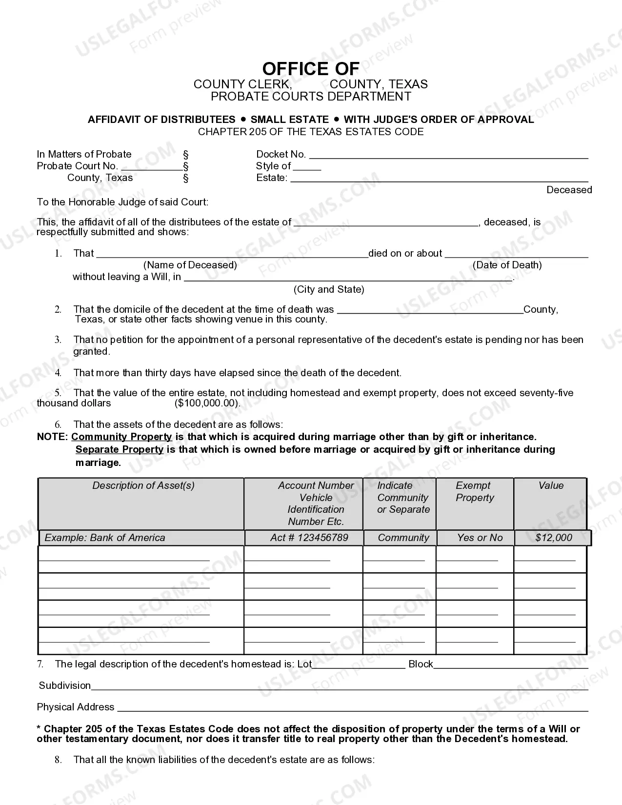 Preview Small Estate Affidavit for Estates