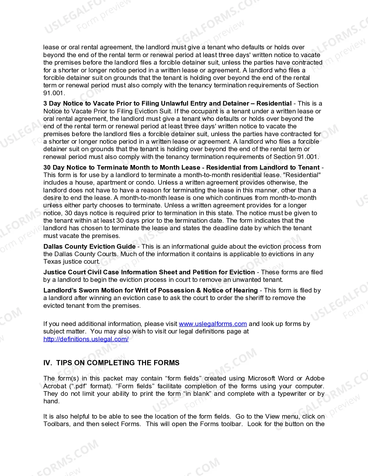 Preview Texas Landlord Tenant Eviction / Unlawful Detainer Forms Package