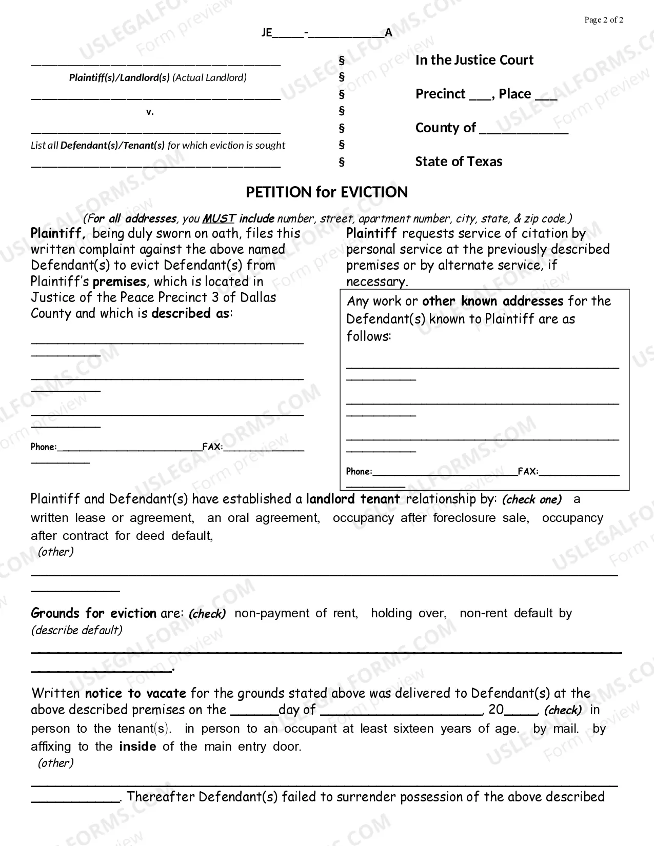 Preview Petition for Eviction