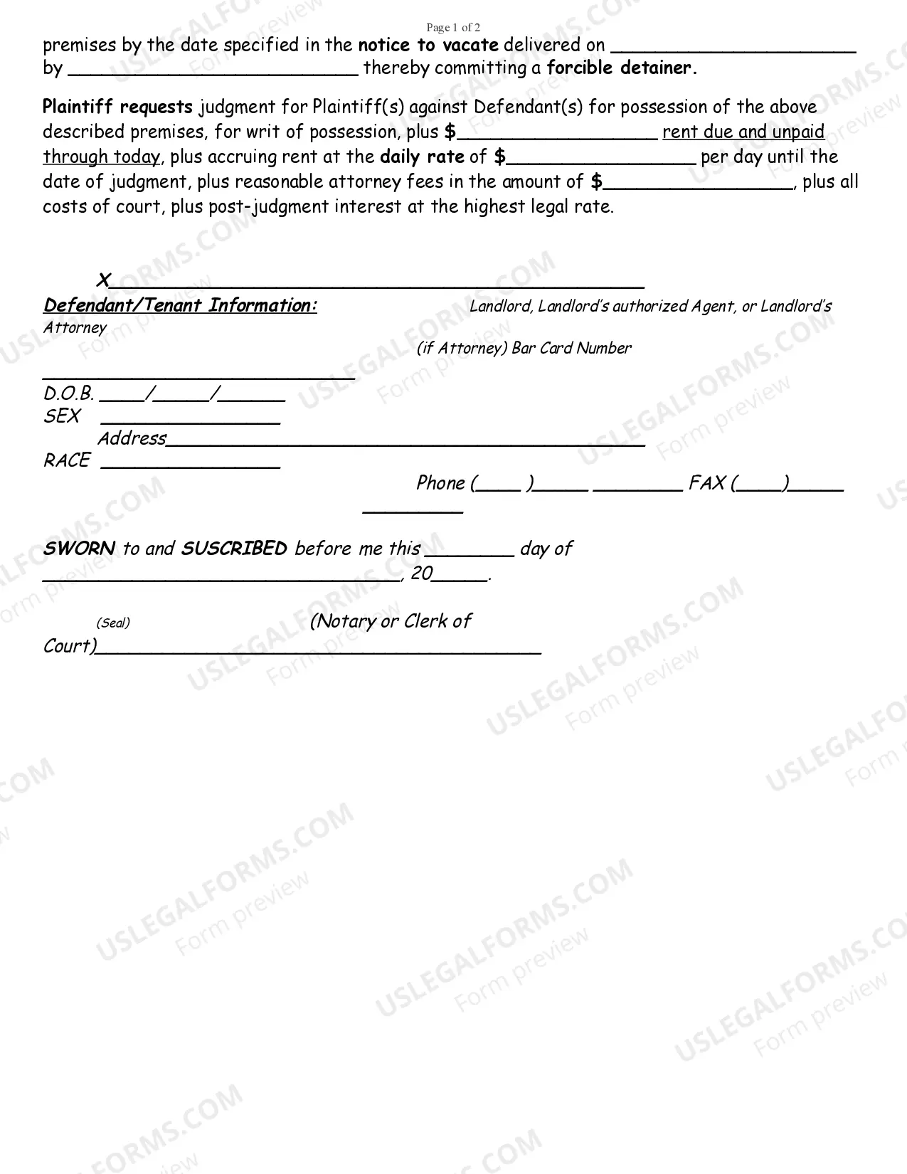 Preview Petition for Eviction