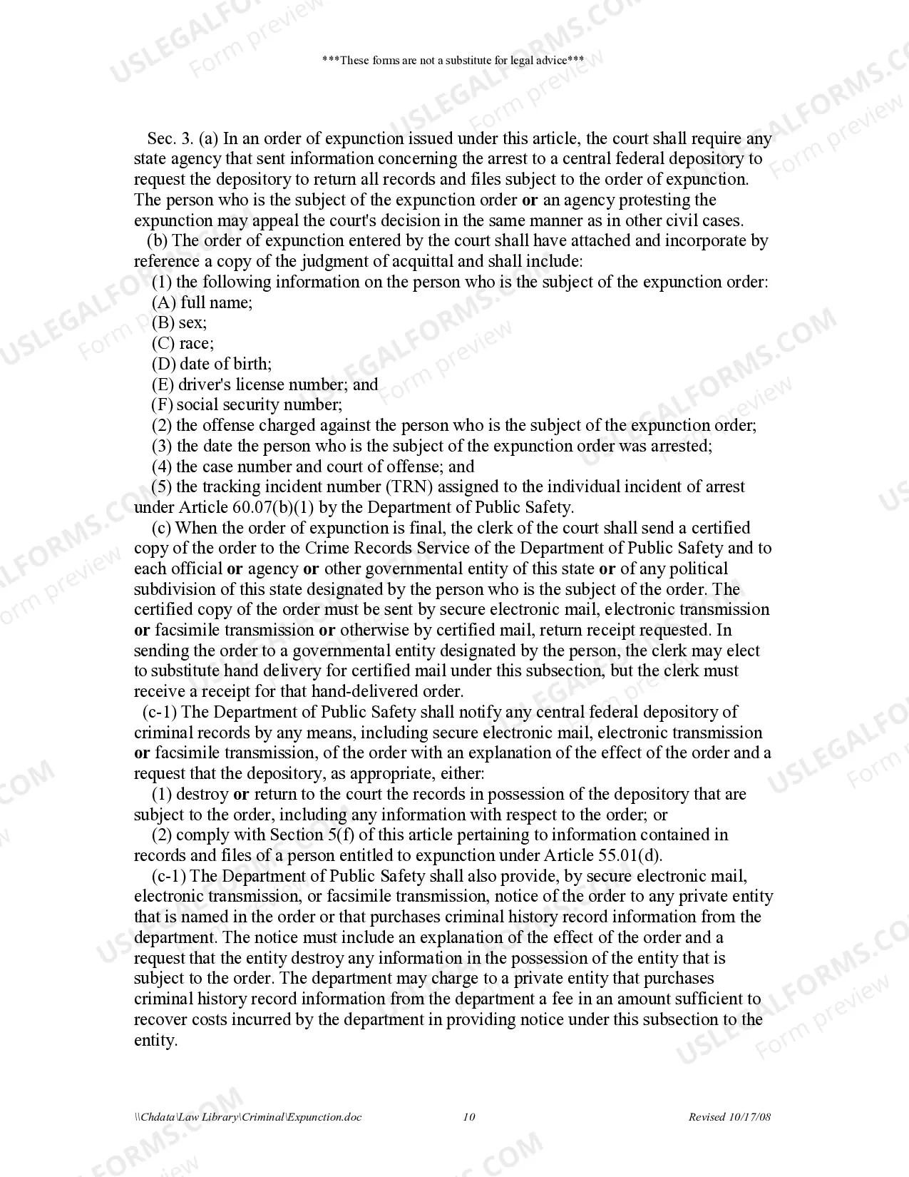 Preview Texas Expungement Package (Collins County only)