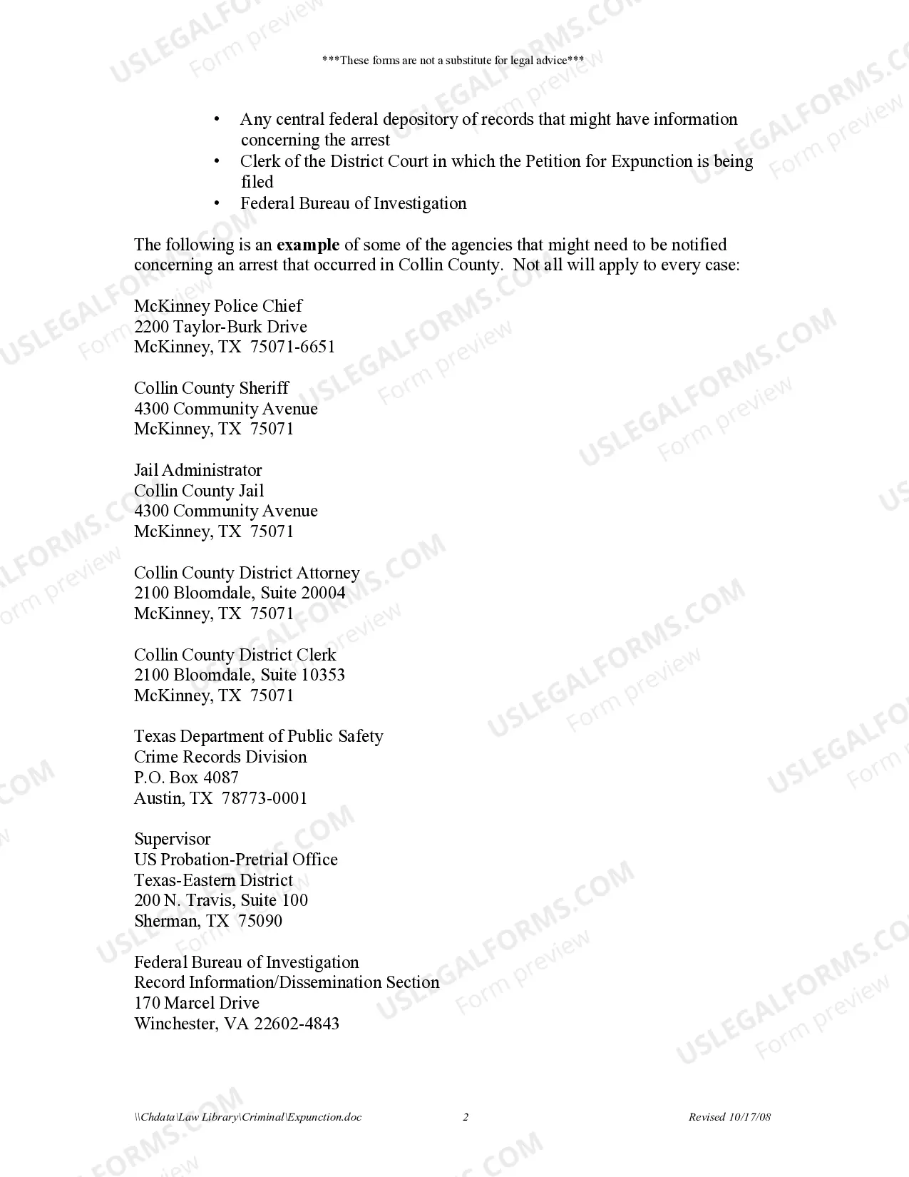 Preview Texas Expungement Package (Collins County only)