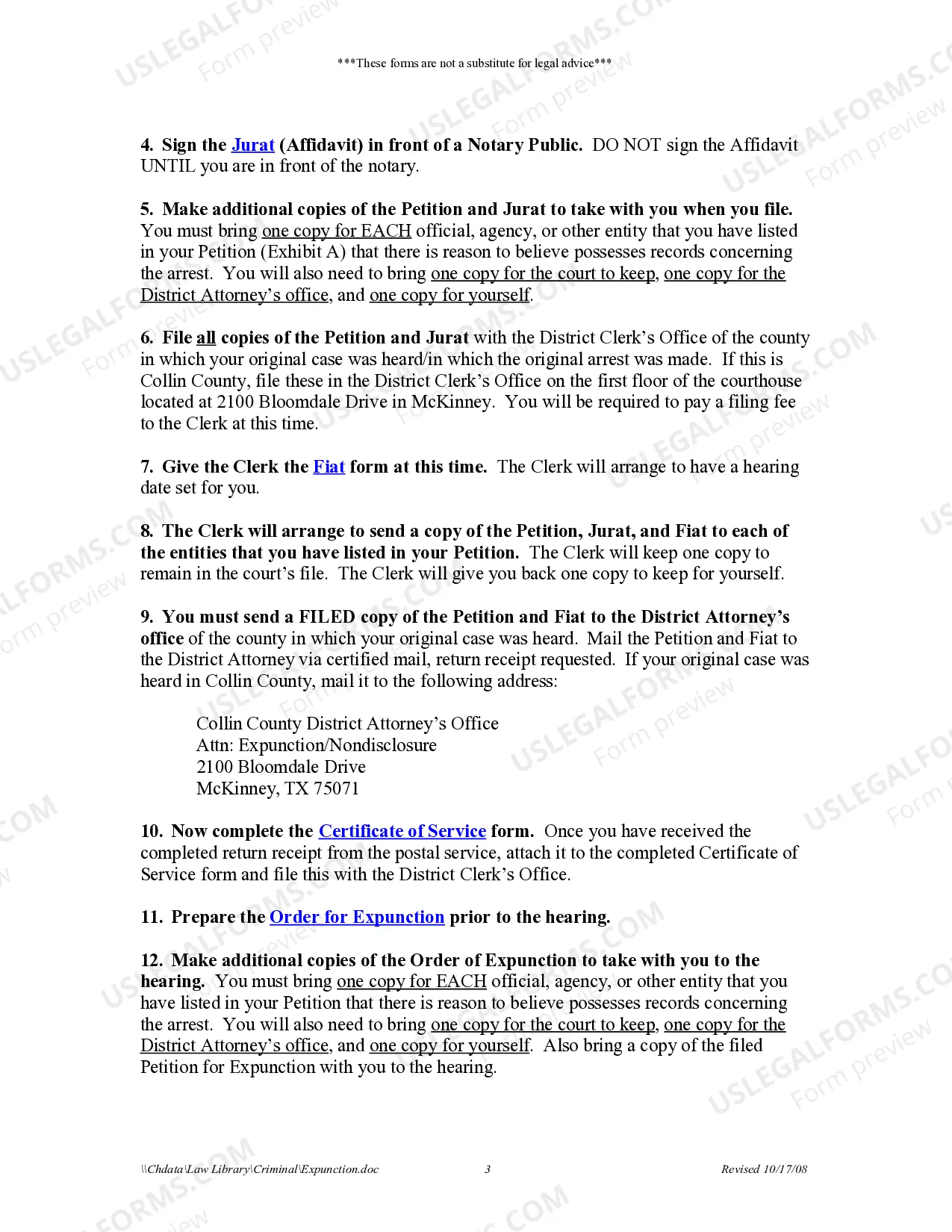 Preview Texas Expungement Package (Collins County only)