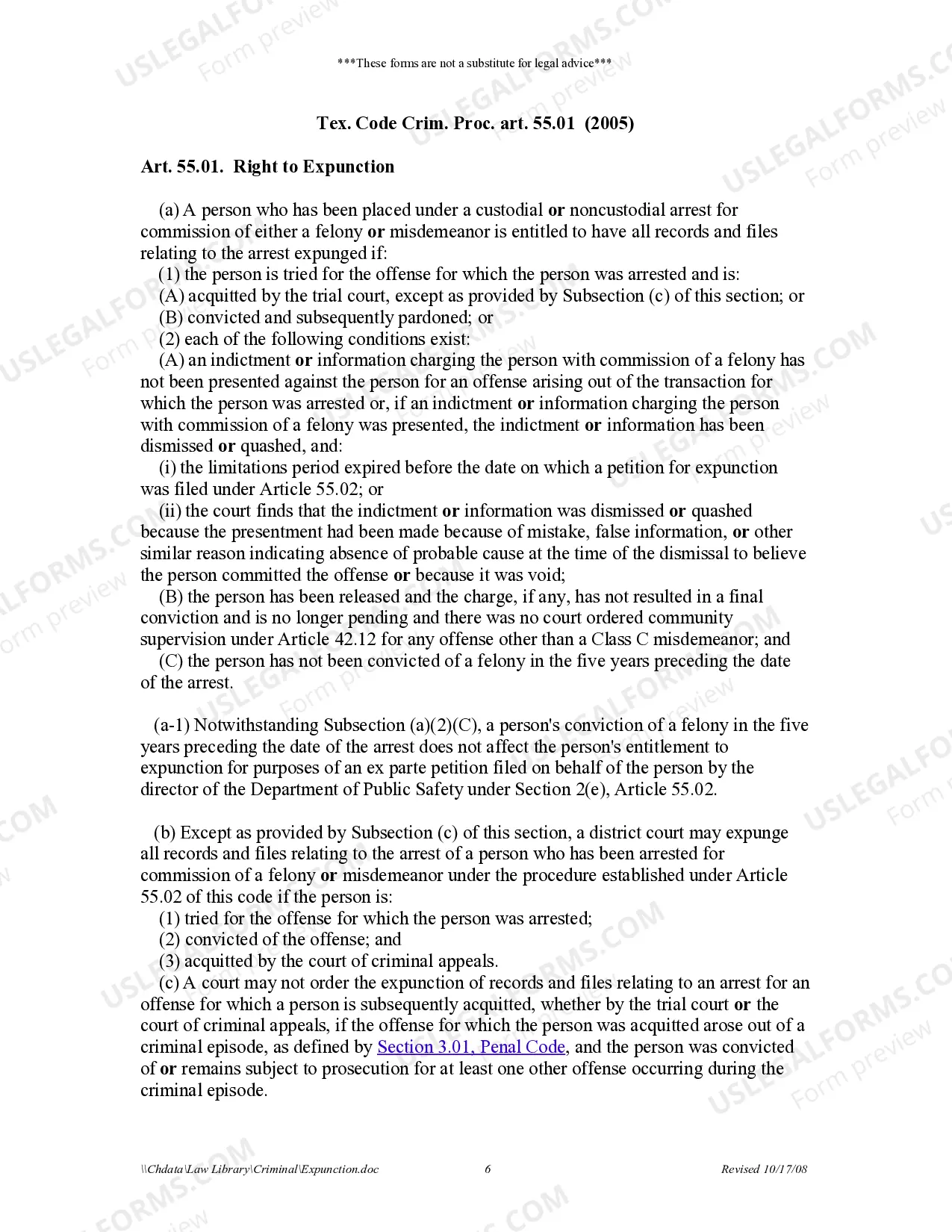 Preview Texas Expungement Package (Collins County only)