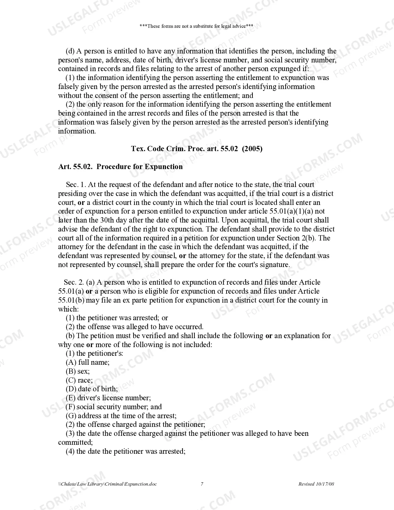 Preview Texas Expungement Package (Collins County only)