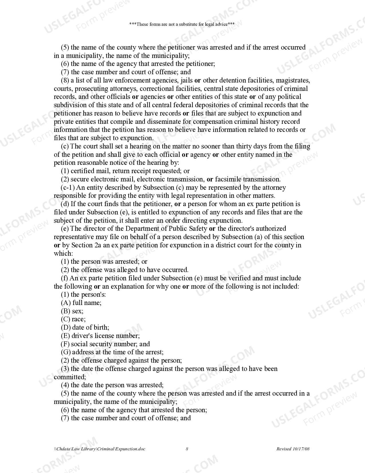 Preview Texas Expungement Package (Collins County only)