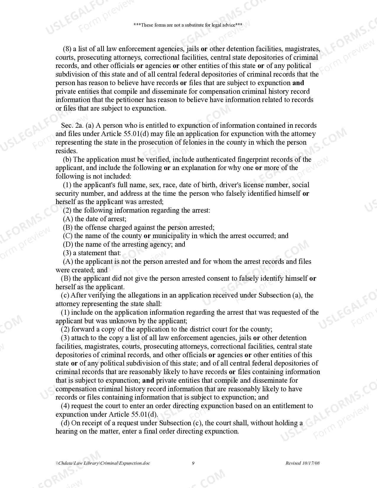 Preview Texas Expungement Package (Collins County only)