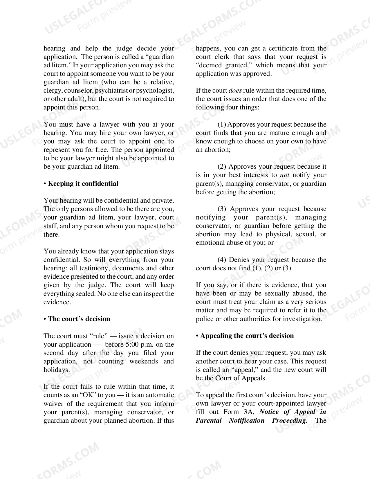 Preview Parental Notification Forms