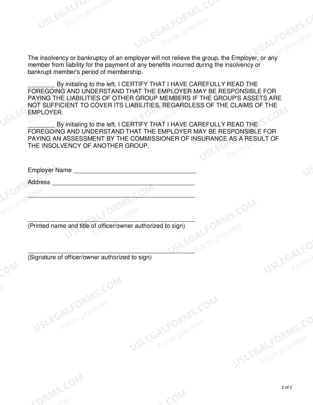 Preview Workers Compensation Group Self-Insurance Coverage Acknowledgement of Indemnity Agreement