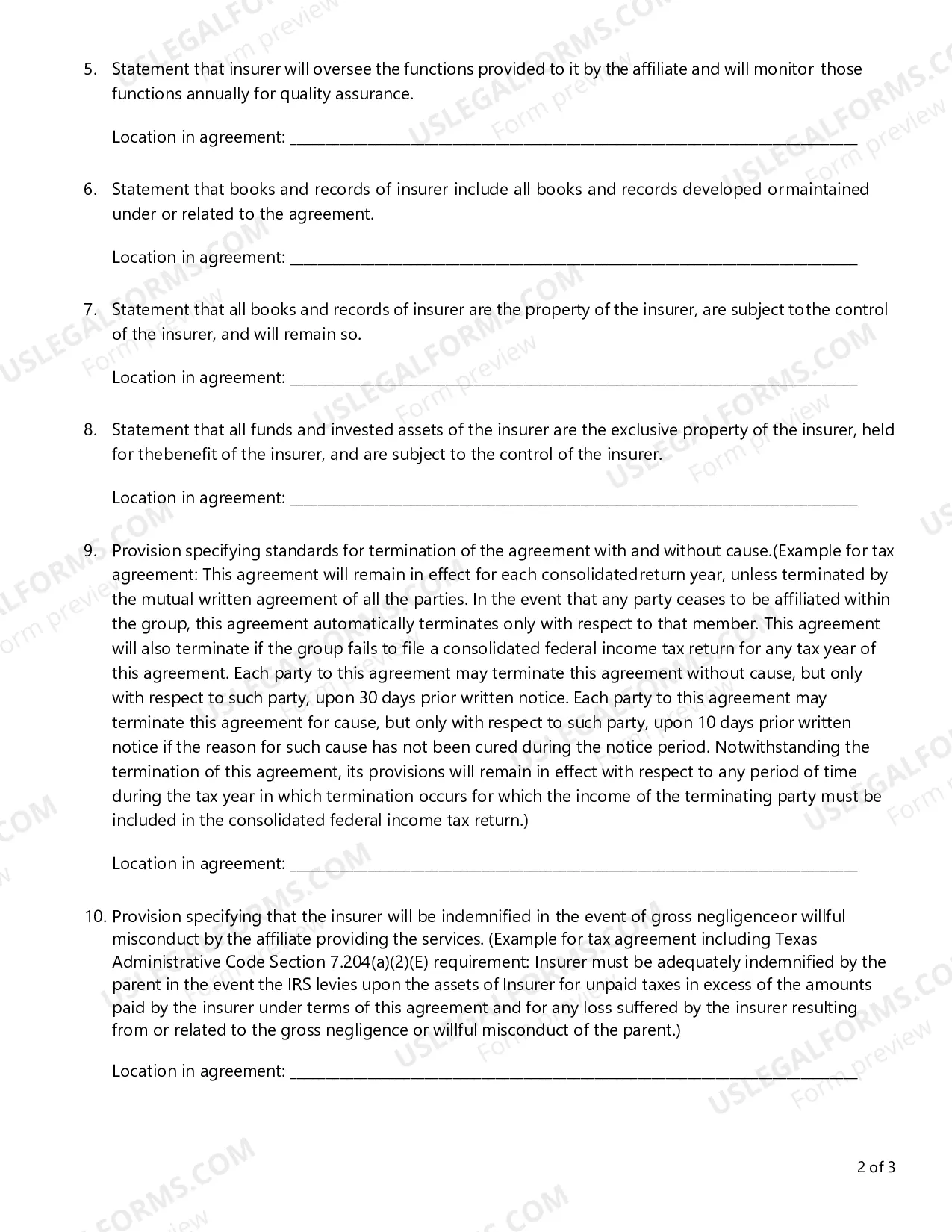 Preview Service Agreement Checklist