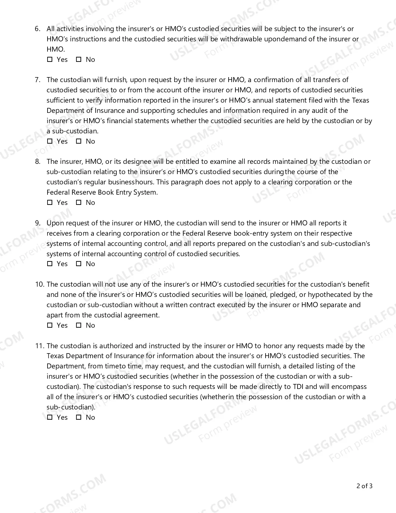Preview Custodial Agreement Review Checklist