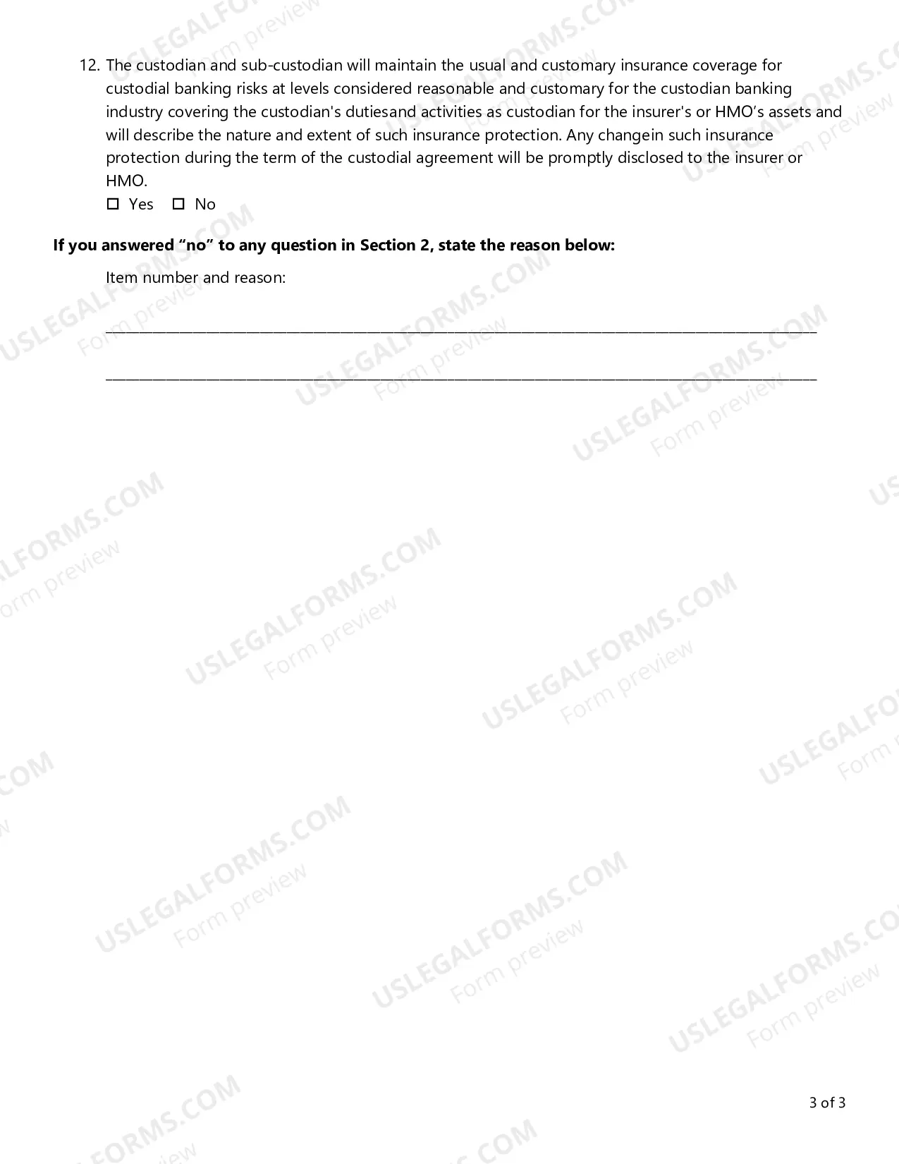 Preview Custodial Agreement Review Checklist