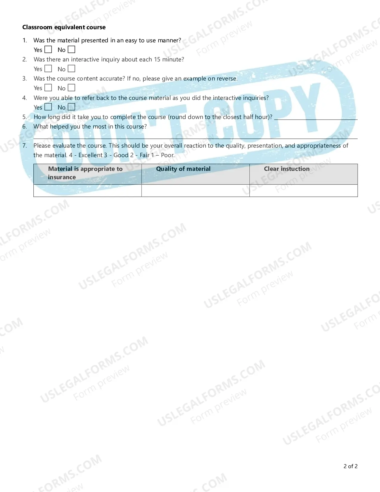 Preview CE Example Course Evaluation