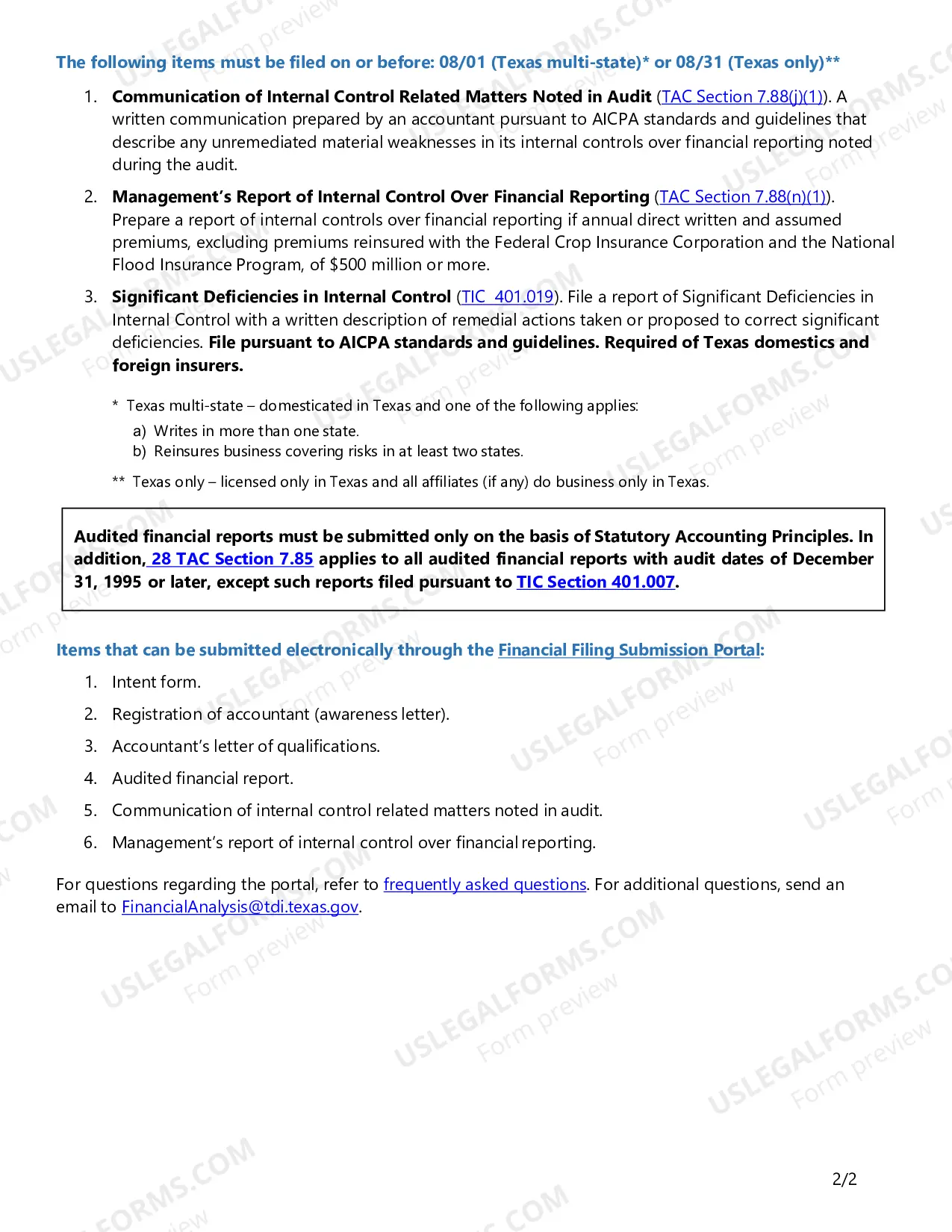 Preview TDI Instructions for Filing CPA Audited Financial Reports