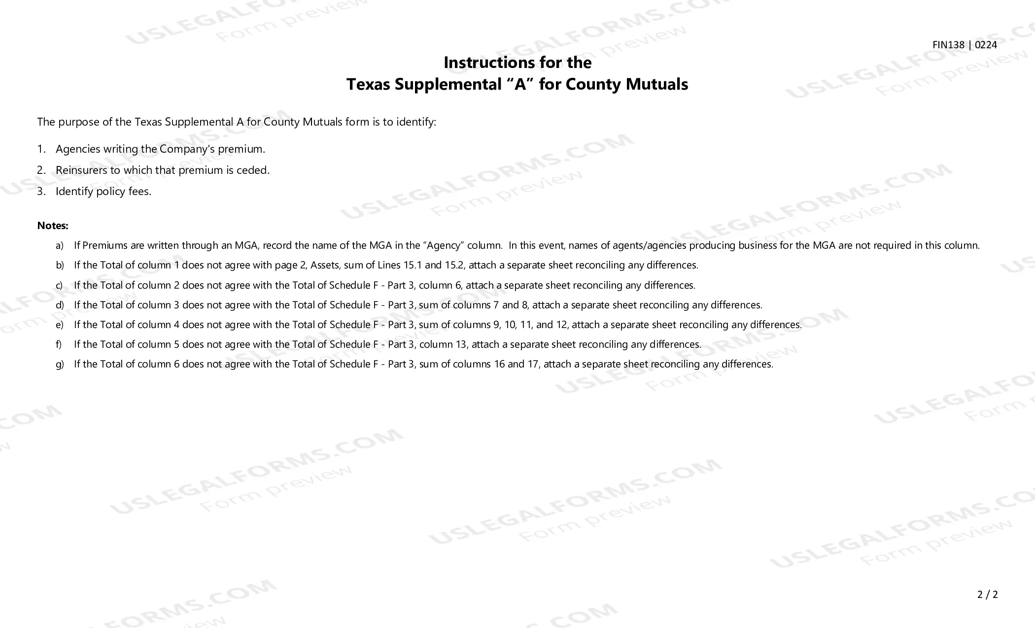 Preview Texas Supplemental A for County Mutuals Form