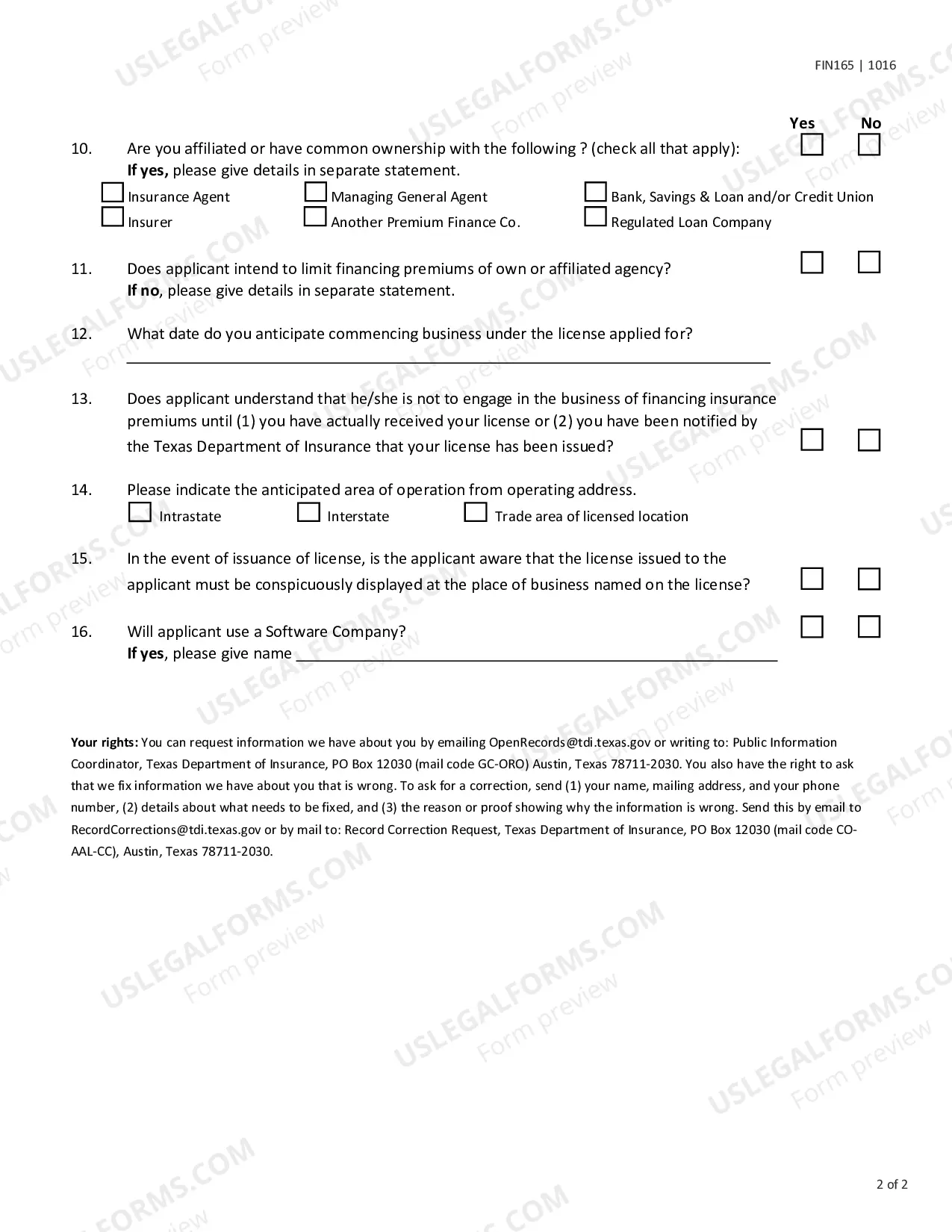 Preview Questionnaire - Premium Finance Applicant (Form PF3)
