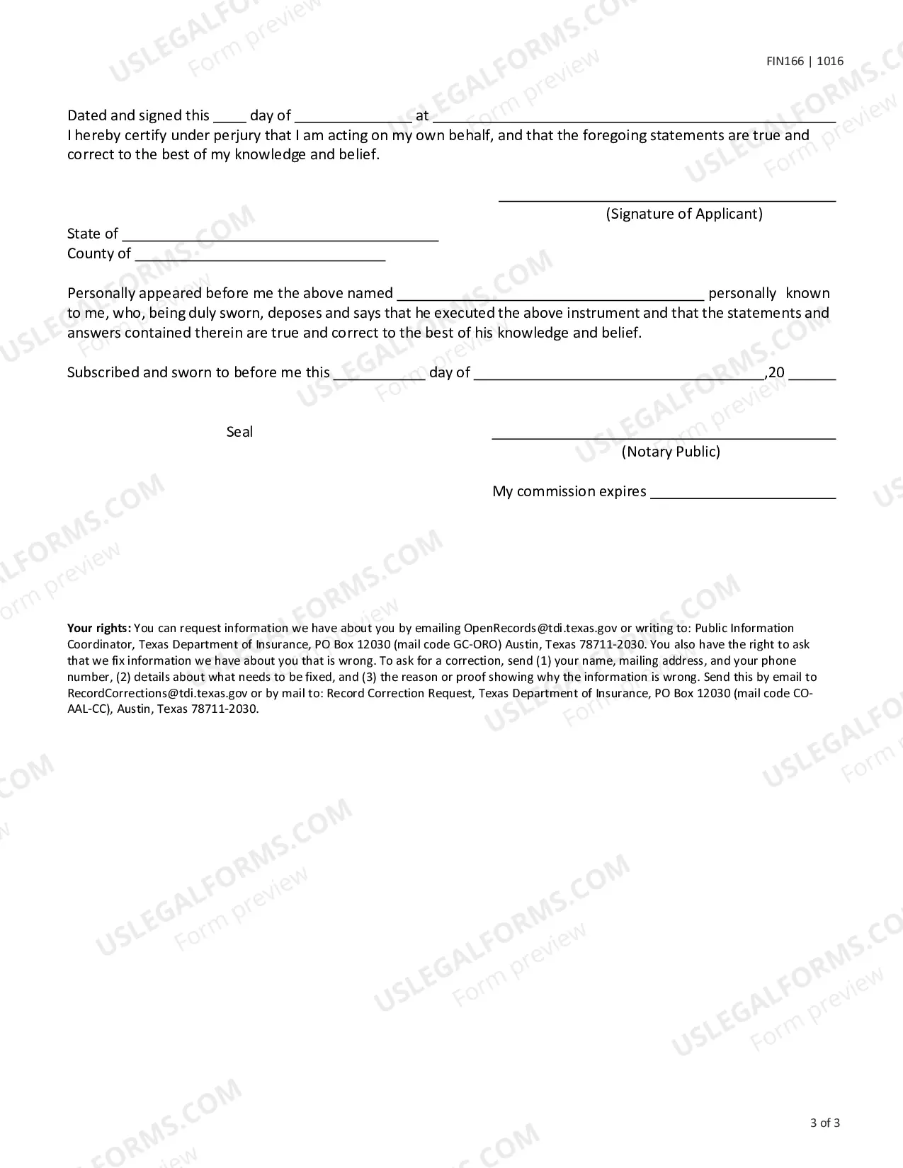 Preview Biographical Affidavit - Premium Finance Applicant (Form PF4)