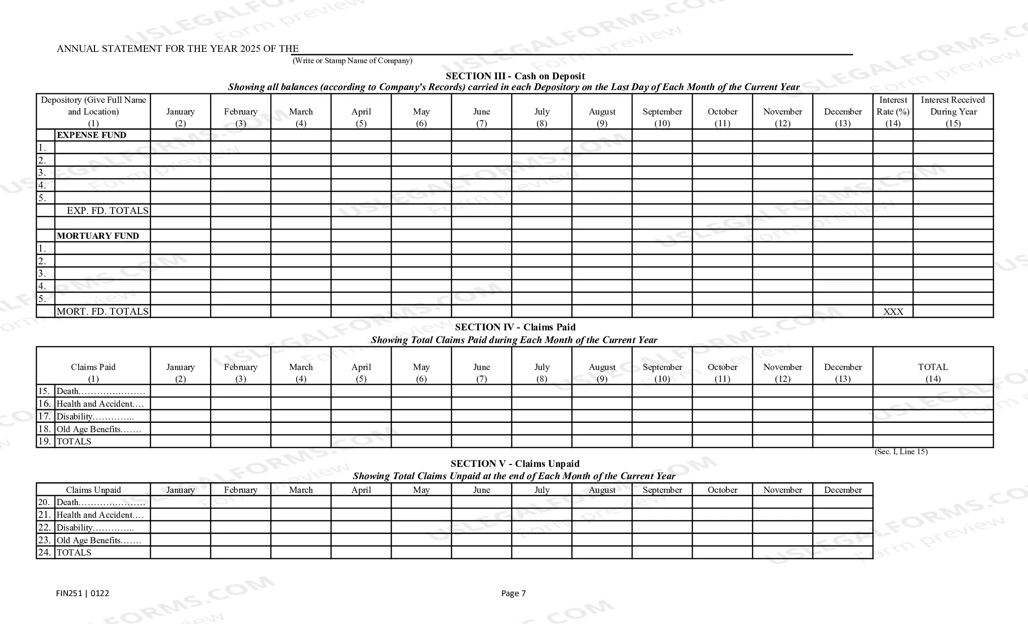 Preview Annual Statement Blank - Mutual Assessments, Burials, LMAs