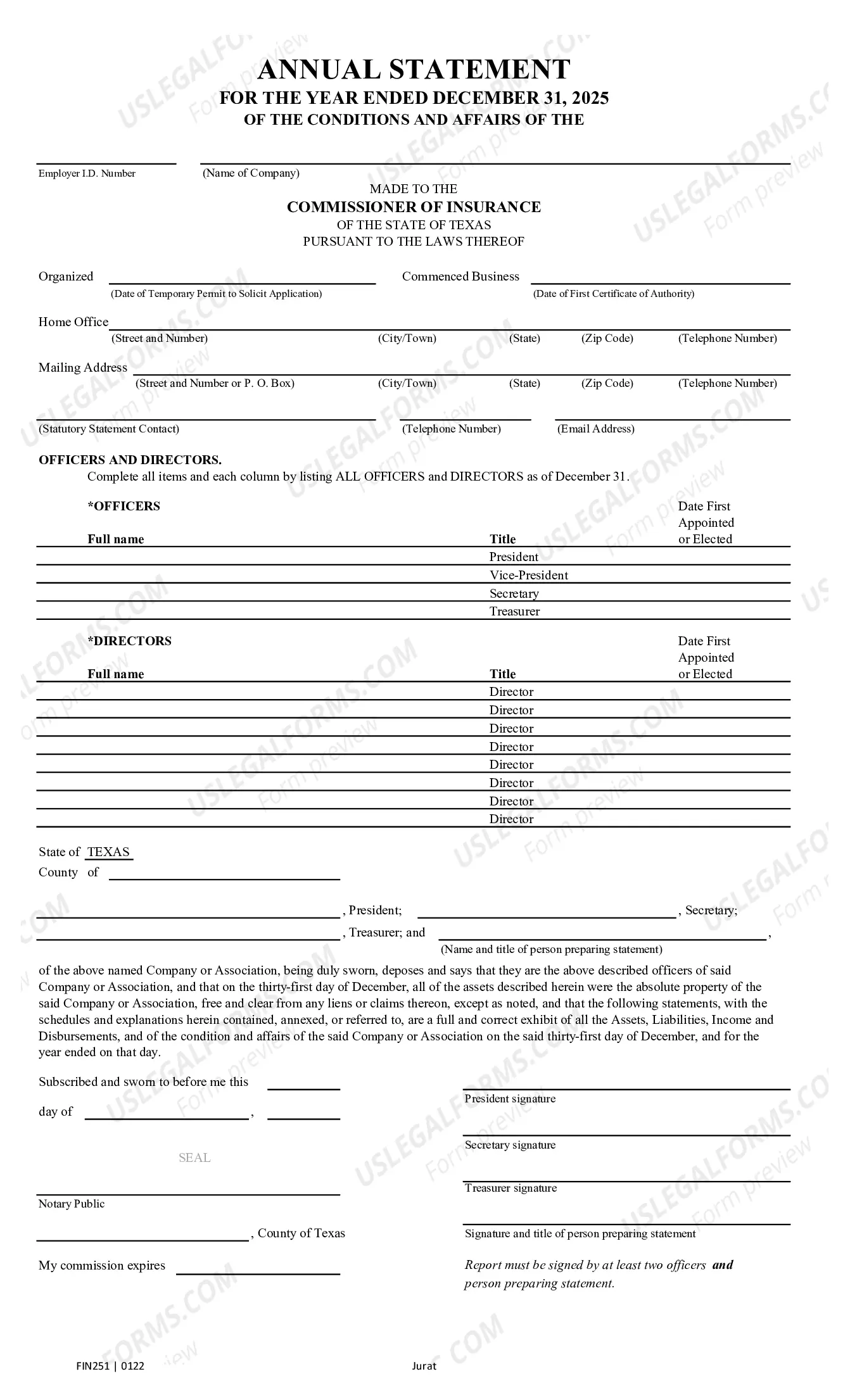 Preview Annual Statement Blank - Mutual Assessments, Burials, LMAs