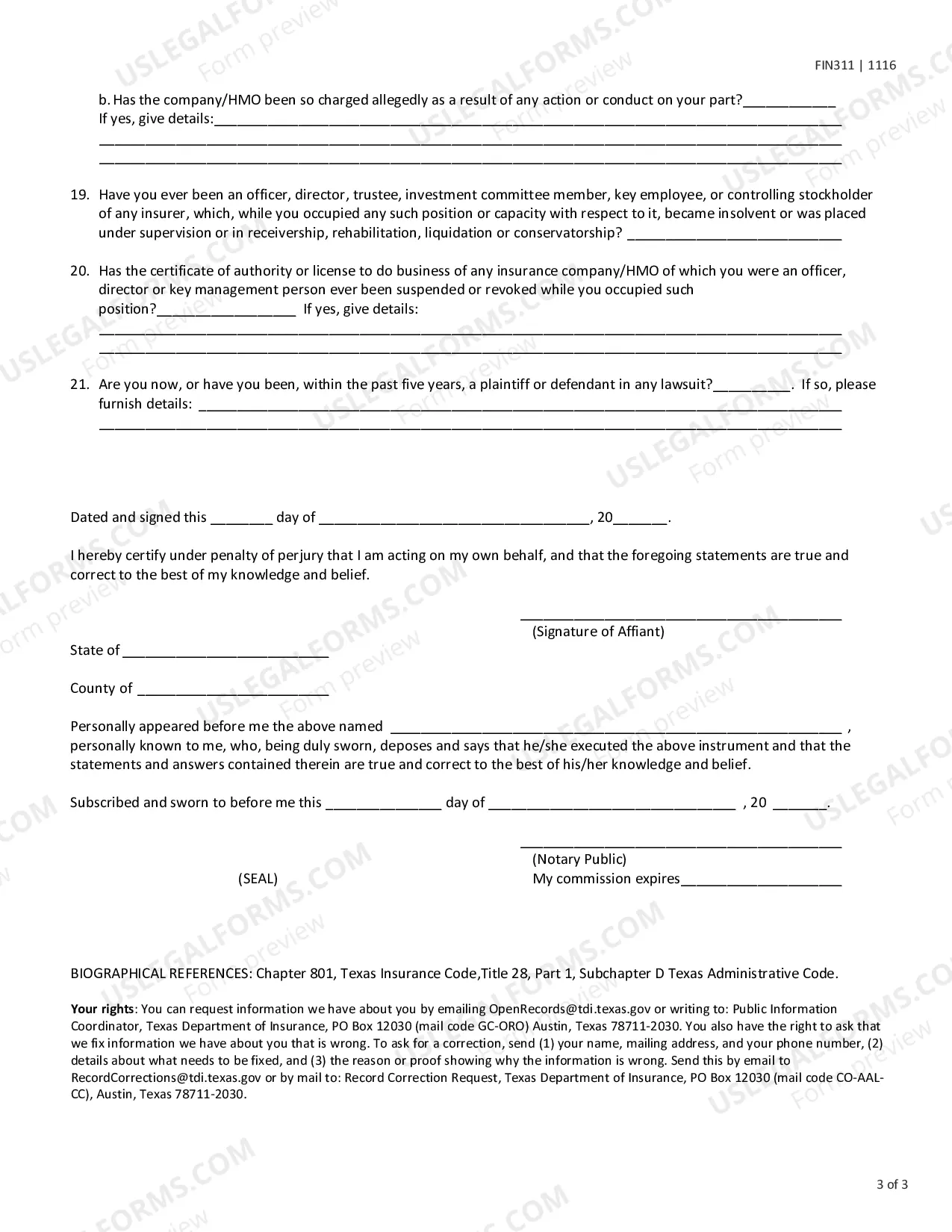 Preview Biographical Affidavit