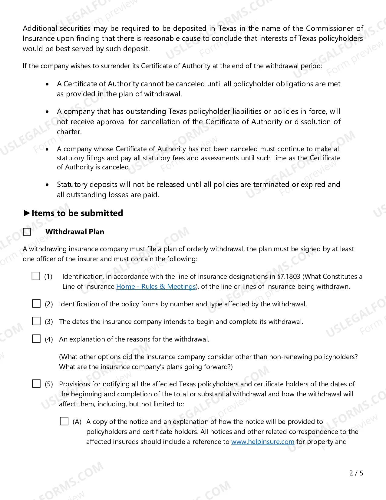 Preview Withdrawal Checklist
