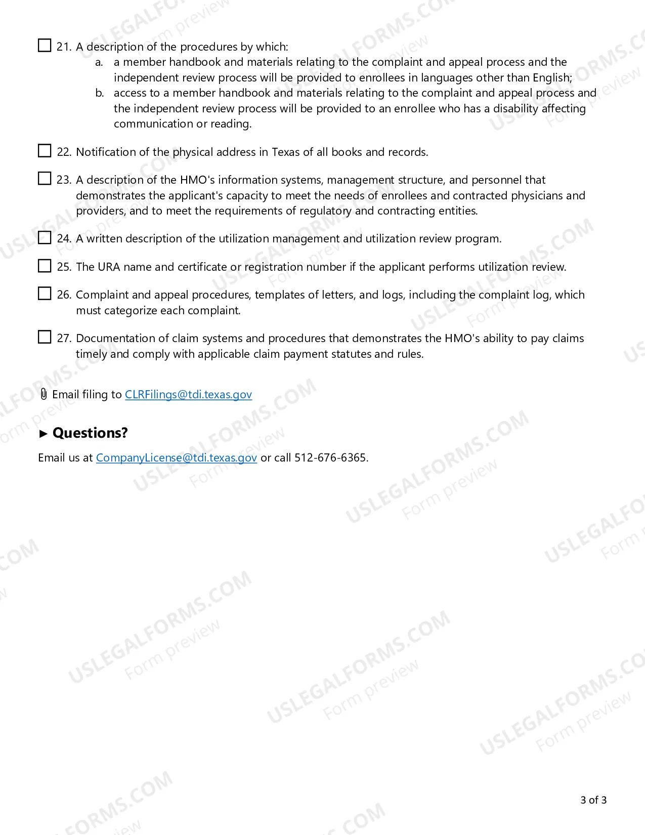 Preview HMO Certificate of Authority Application Checklist