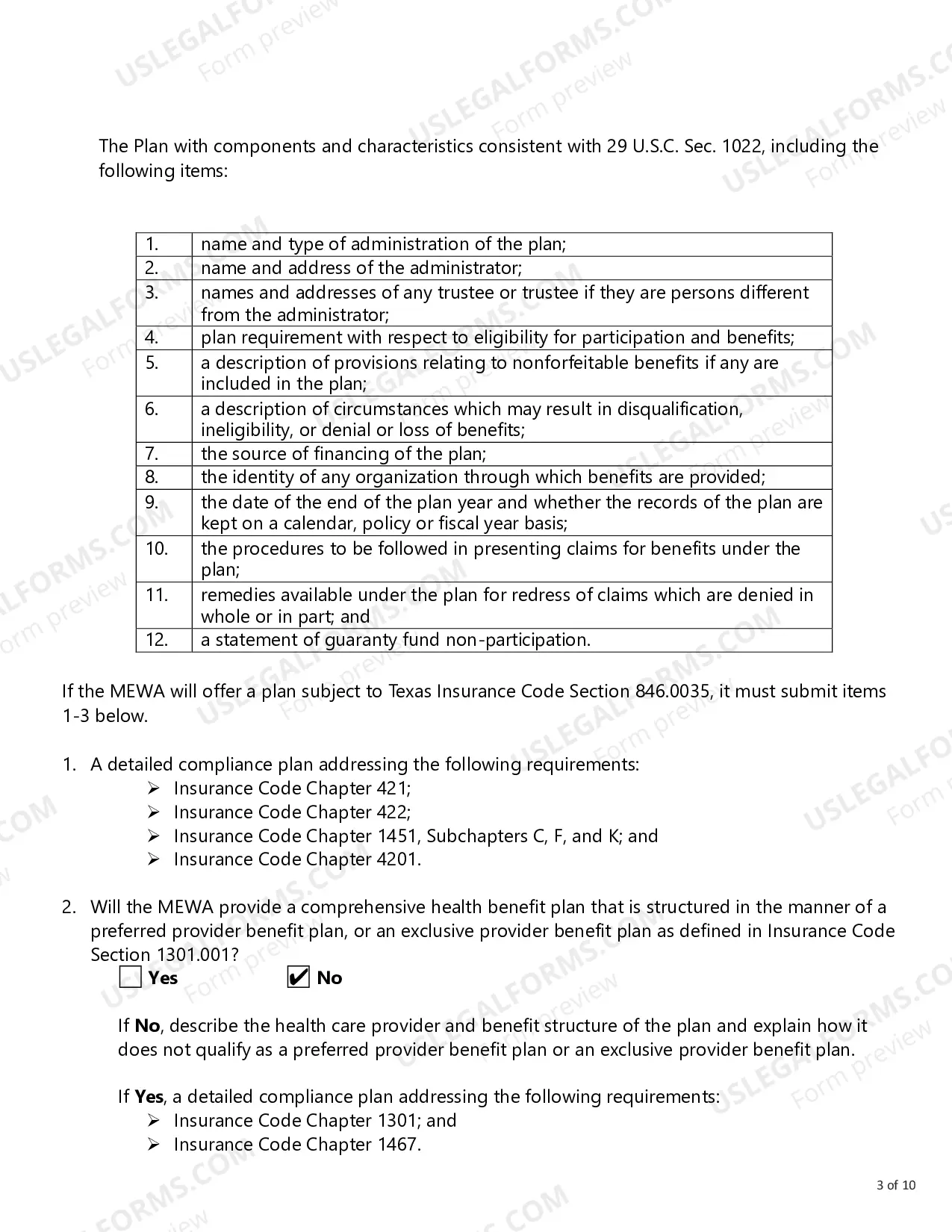 Preview Instructions for Certificate of Authority for Multiple Employer Welfare Arrangement