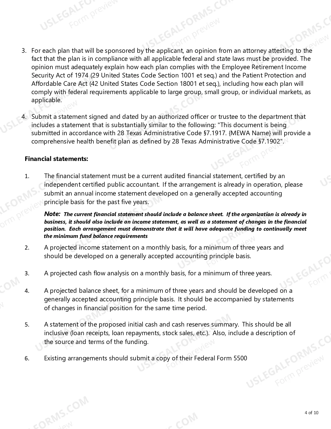 Preview Instructions for Certificate of Authority for Multiple Employer Welfare Arrangement
