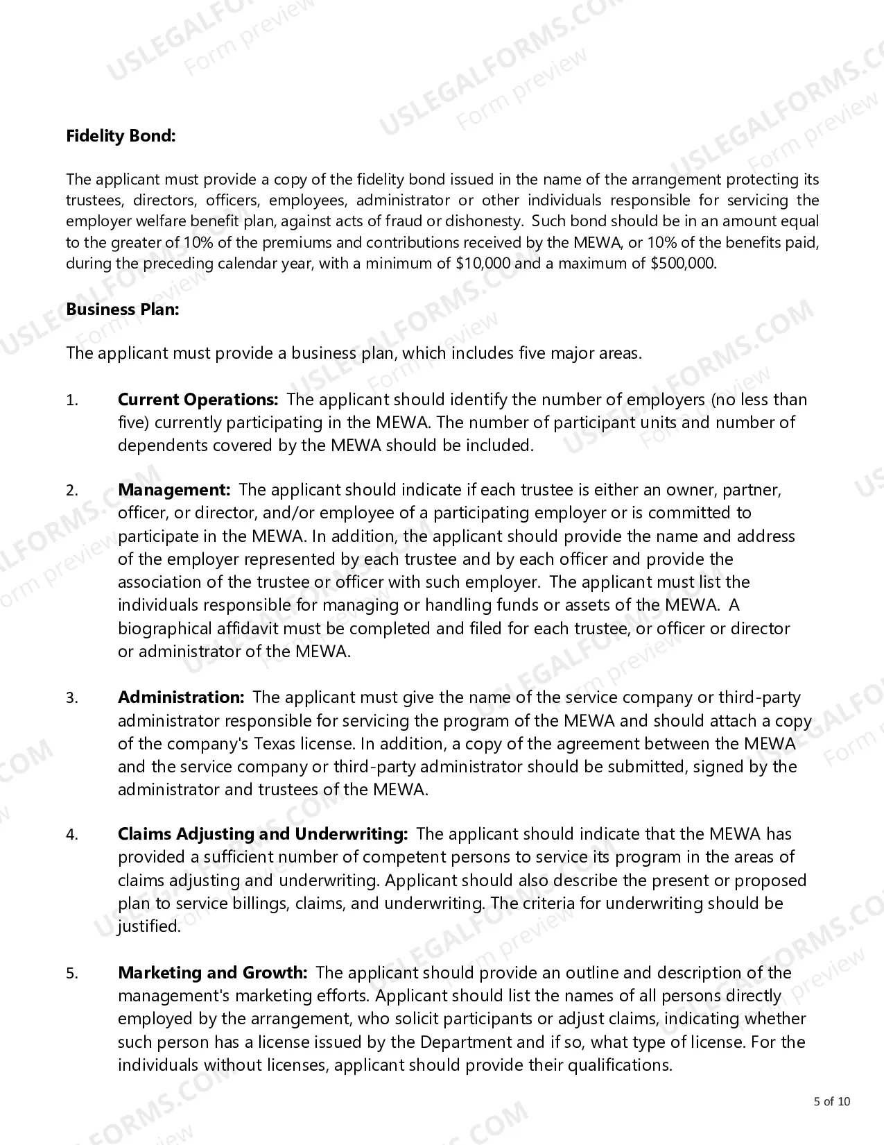 Preview Instructions for Certificate of Authority for Multiple Employer Welfare Arrangement