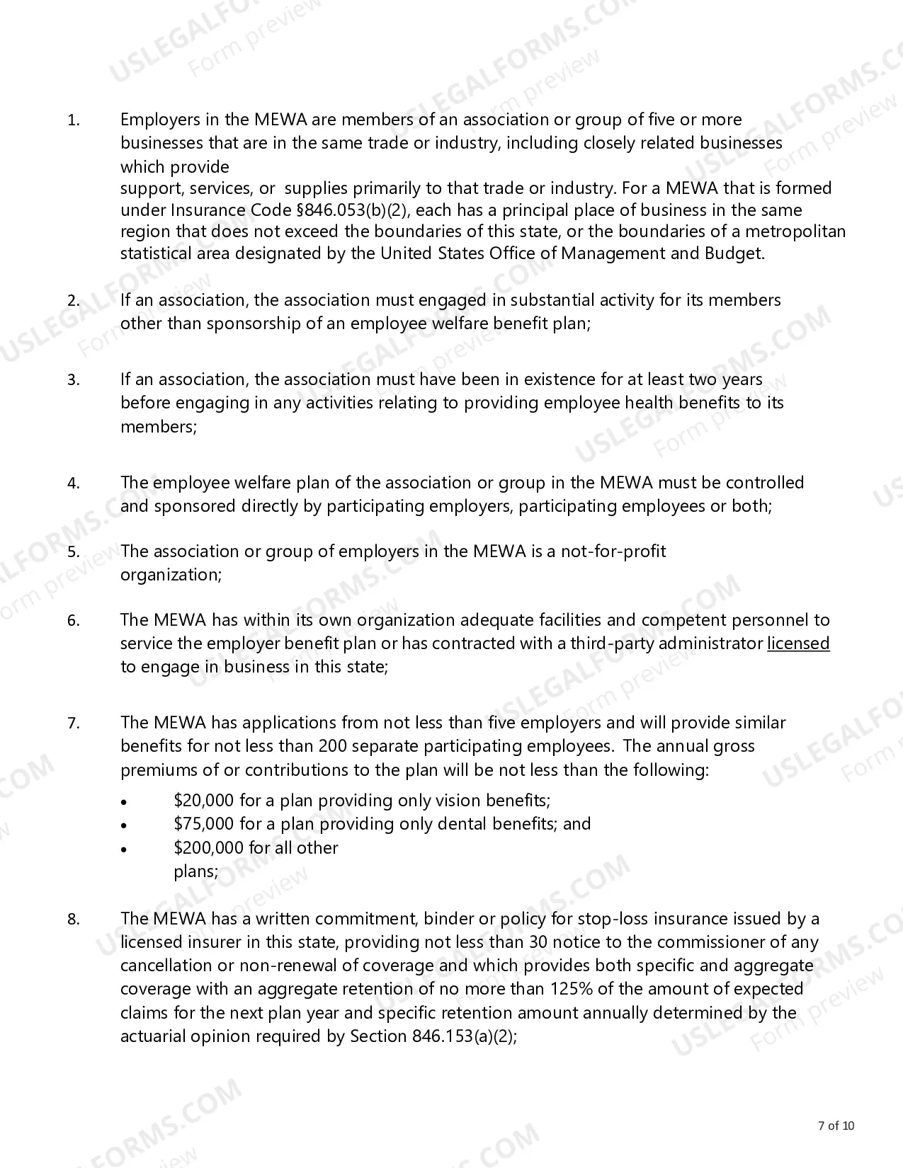 Preview Instructions for Certificate of Authority for Multiple Employer Welfare Arrangement