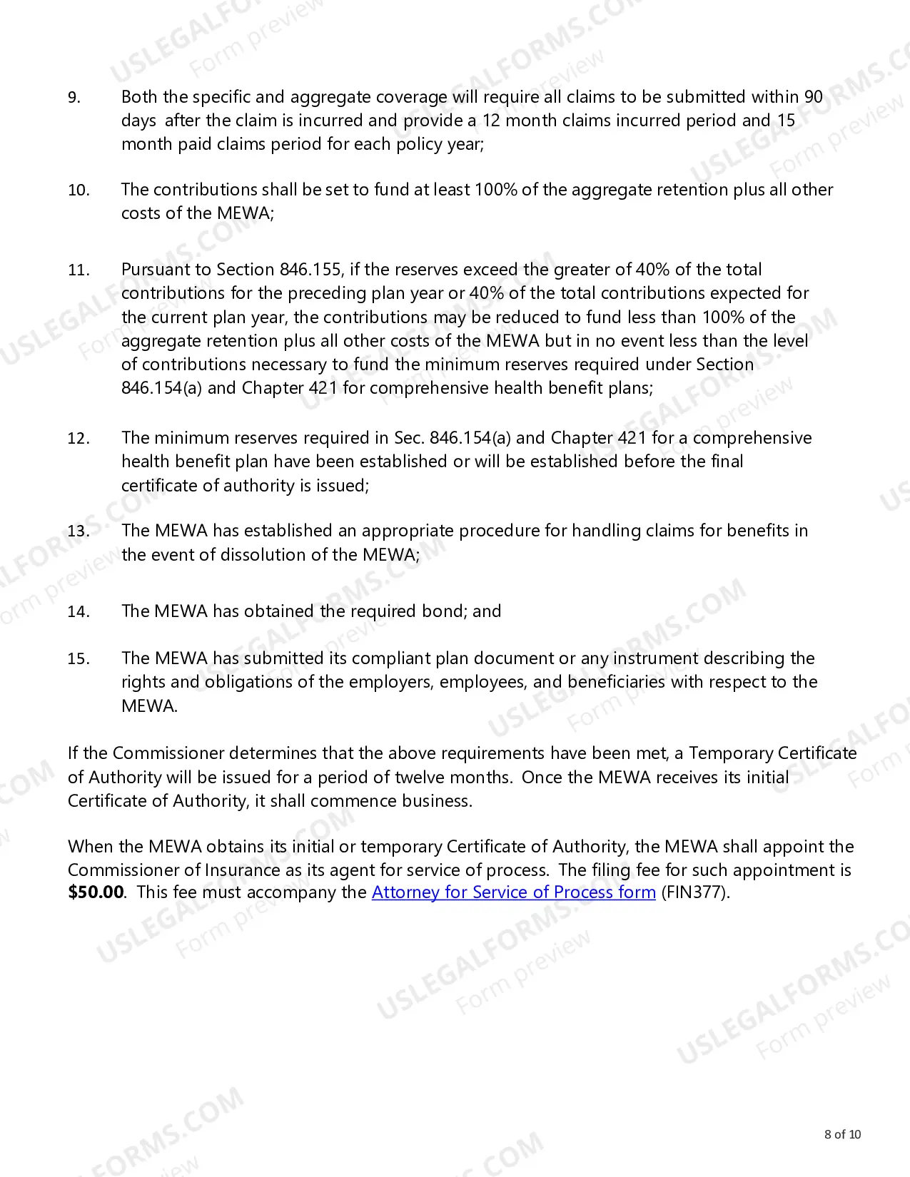 Preview Instructions for Certificate of Authority for Multiple Employer Welfare Arrangement