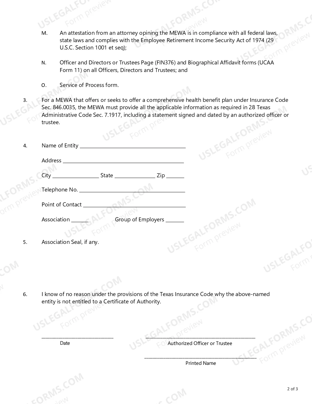 Preview MEWA Application to Do Business