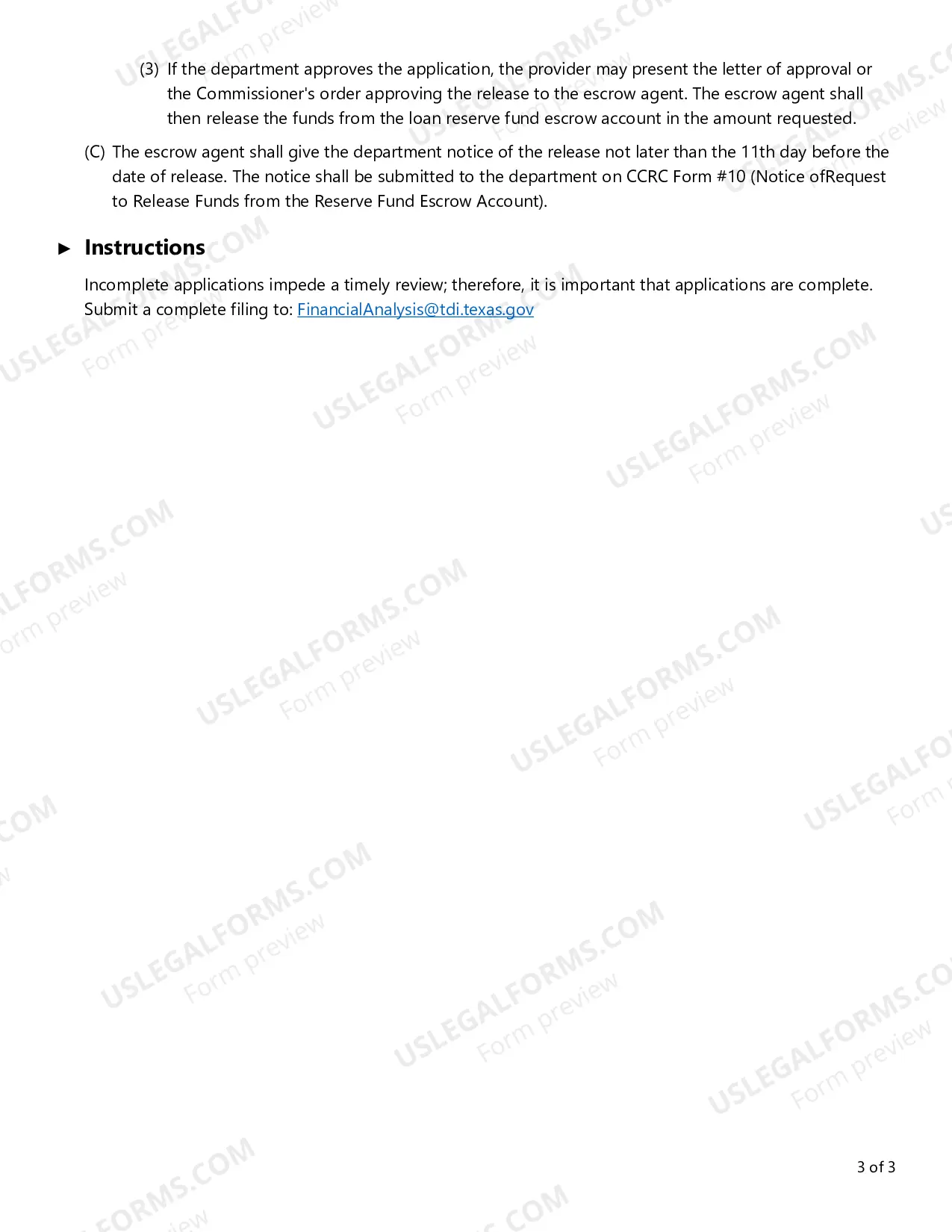 Preview Continuing Care Retirement Community (CCRC) Release of Funds from Escrow