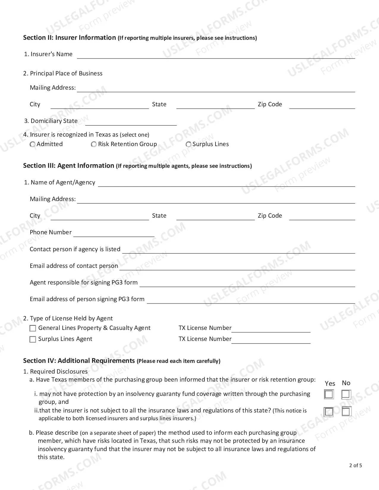 Preview Notification to the Commissioner for Registration as a Purchasing Group - Form PG1