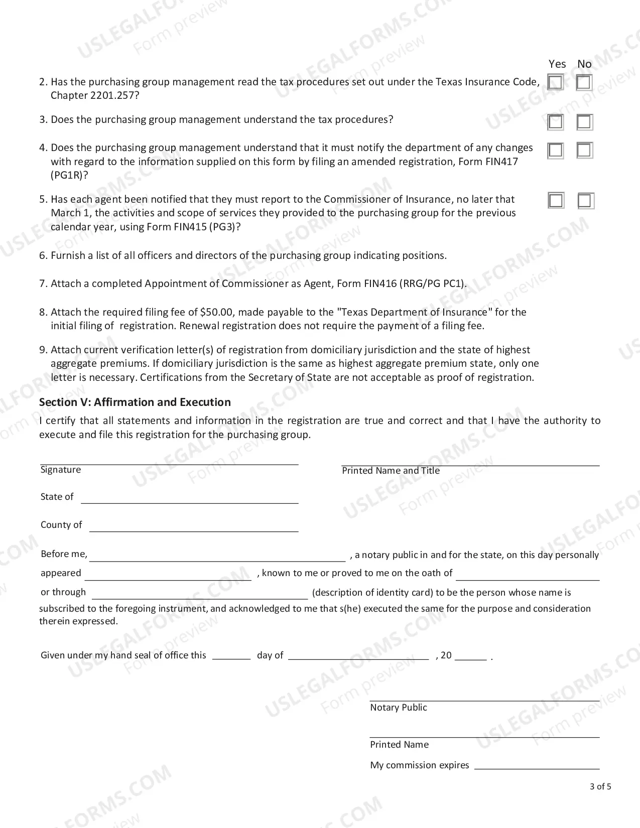 Preview Notification to the Commissioner for Registration as a Purchasing Group - Form PG1