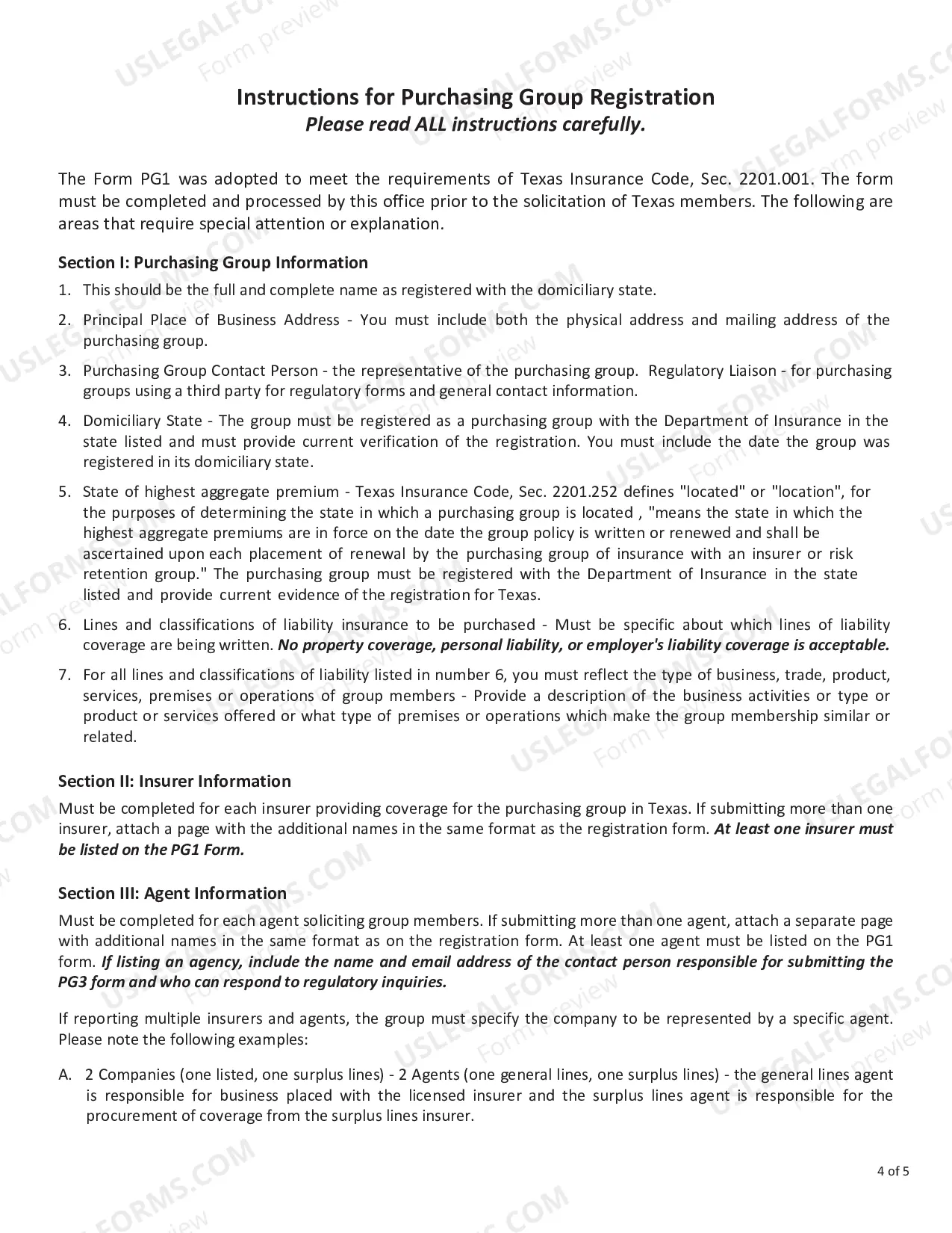 Preview Notification to the Commissioner for Registration as a Purchasing Group - Form PG1