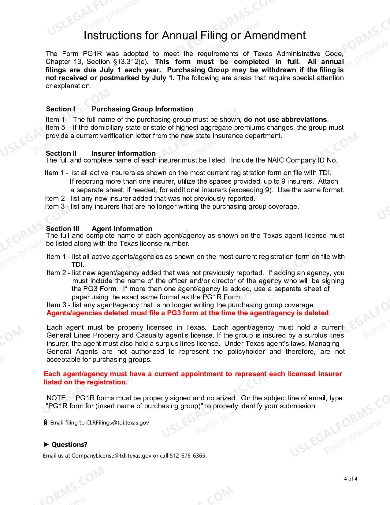 Preview Renewal/Amendment of Purchasing Group Registration - Form PG1R