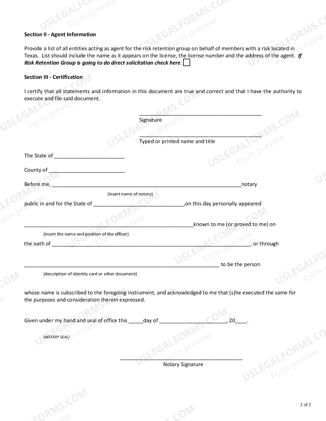 Preview Registration of a Foreign/Alien Risk Retention Group - Form RRG-A-122