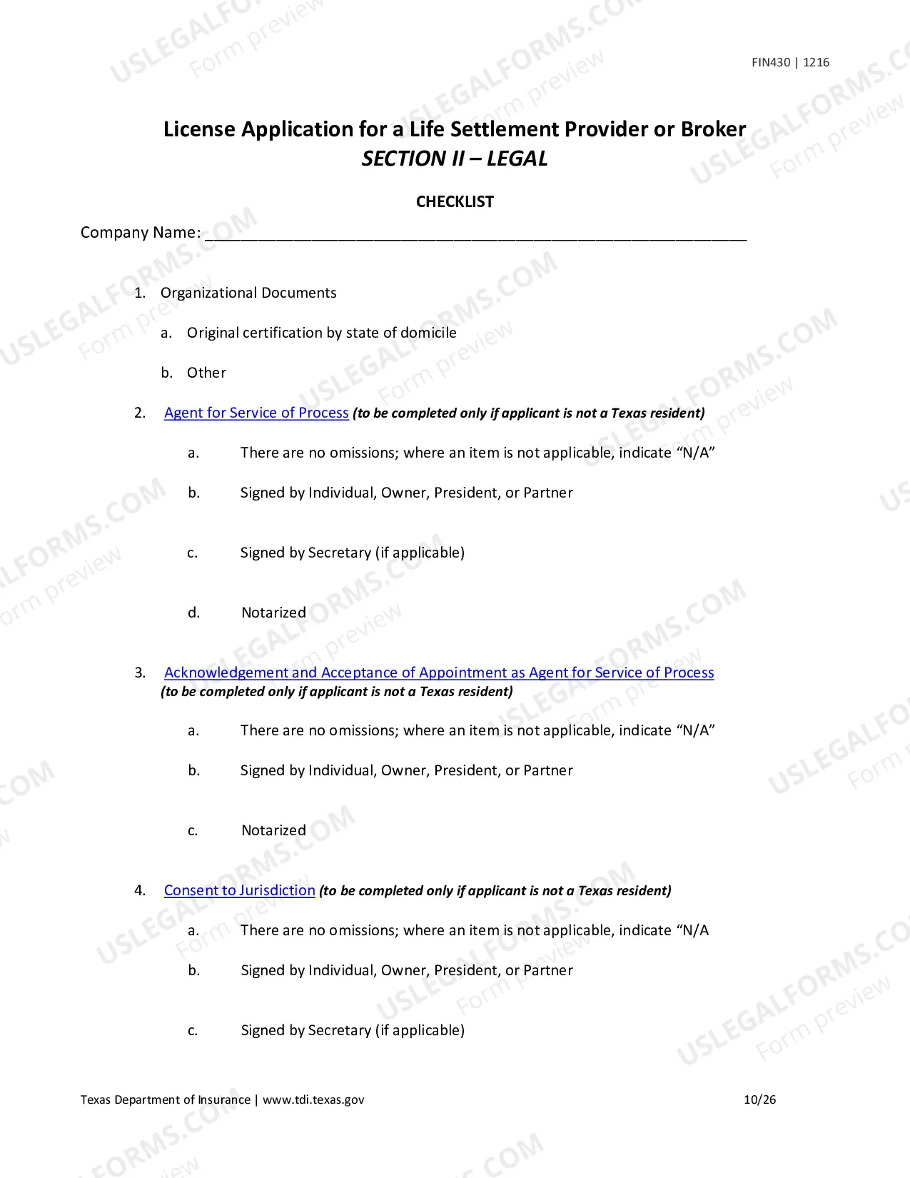 Preview License Application for a Life Settlement Provider or Broker