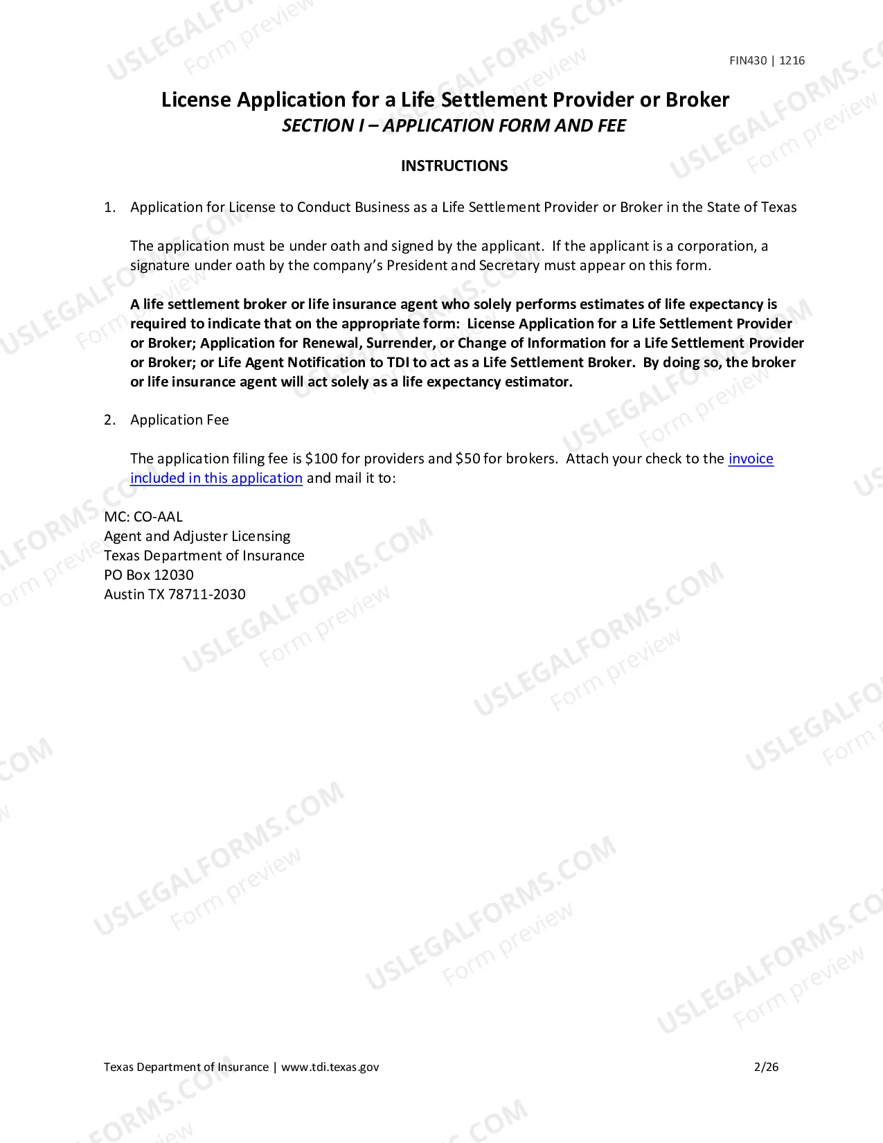 Preview License Application for a Life Settlement Provider or Broker
