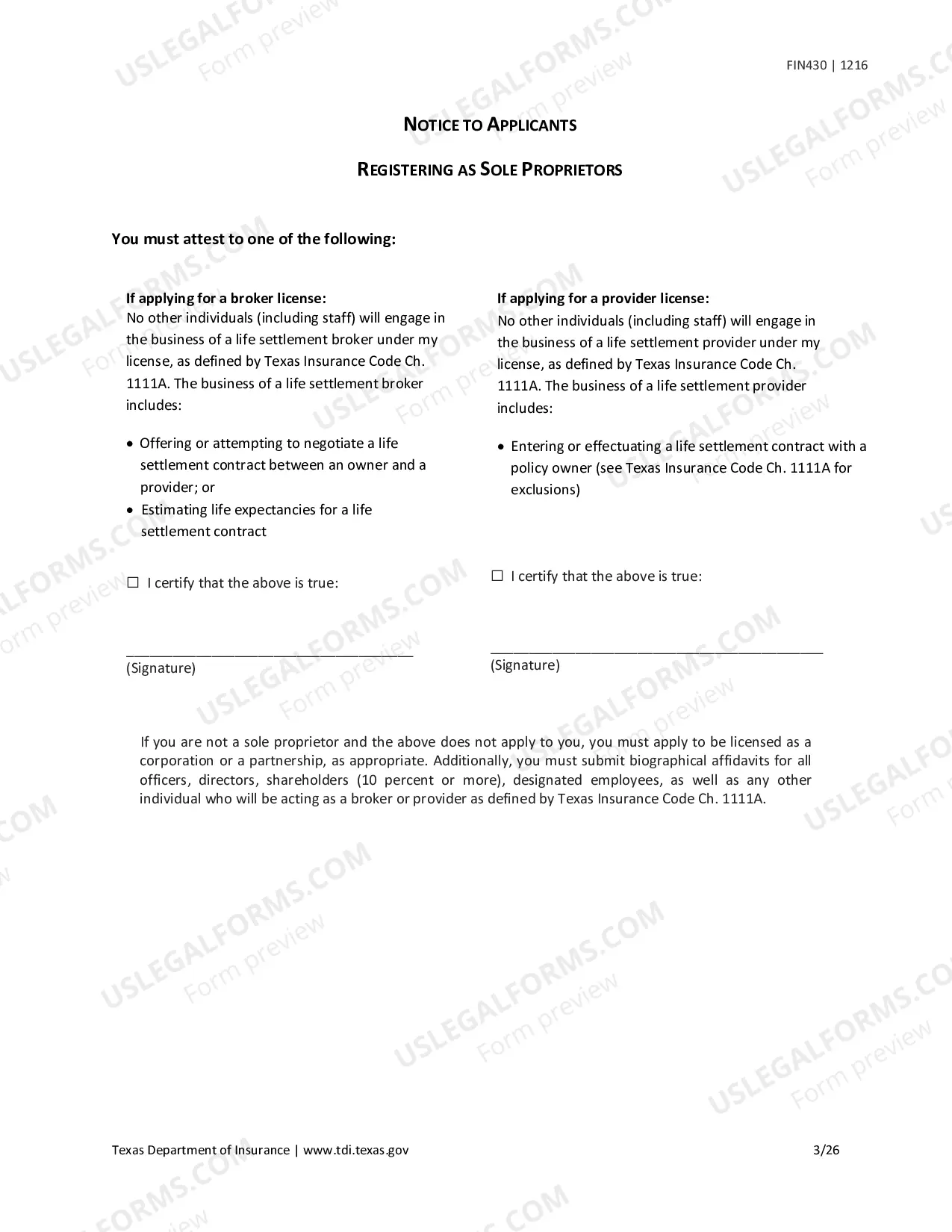 Preview License Application for a Life Settlement Provider or Broker
