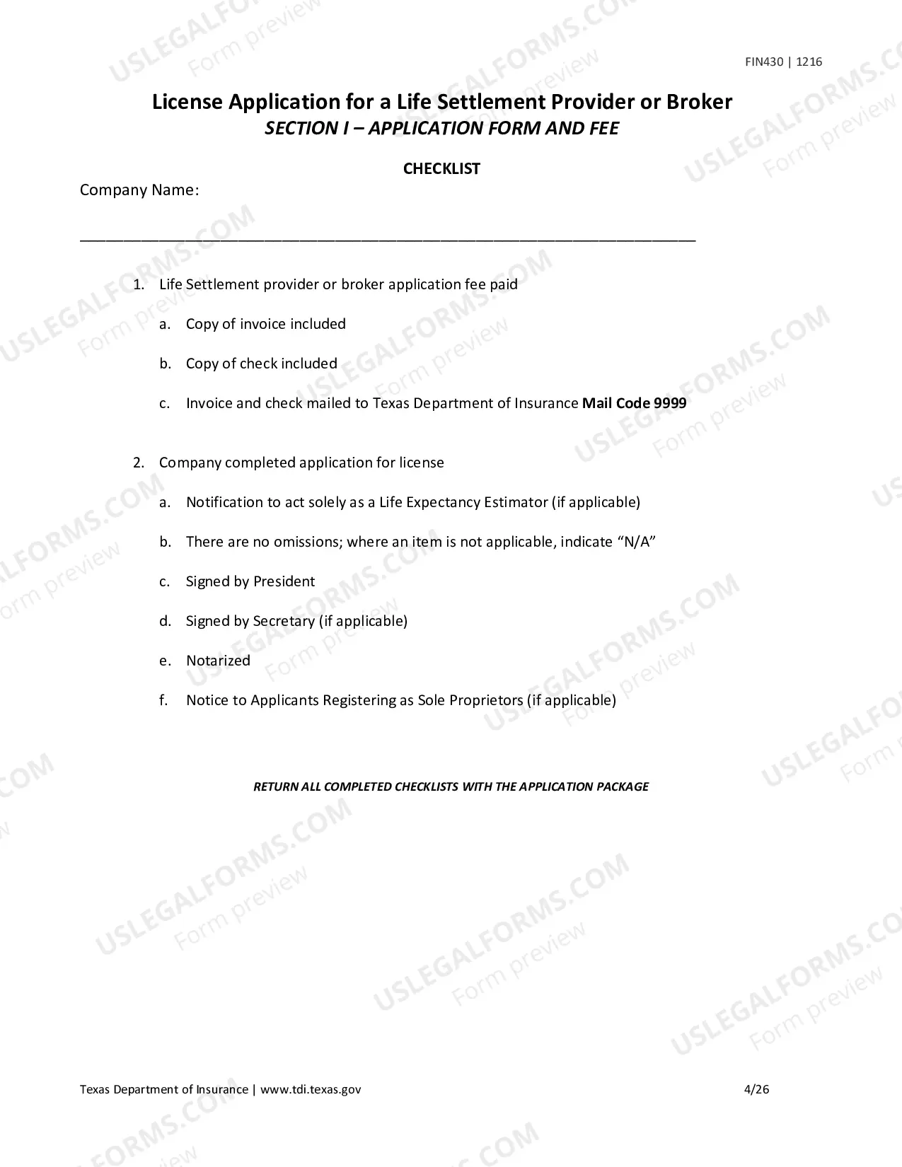 Preview License Application for a Life Settlement Provider or Broker