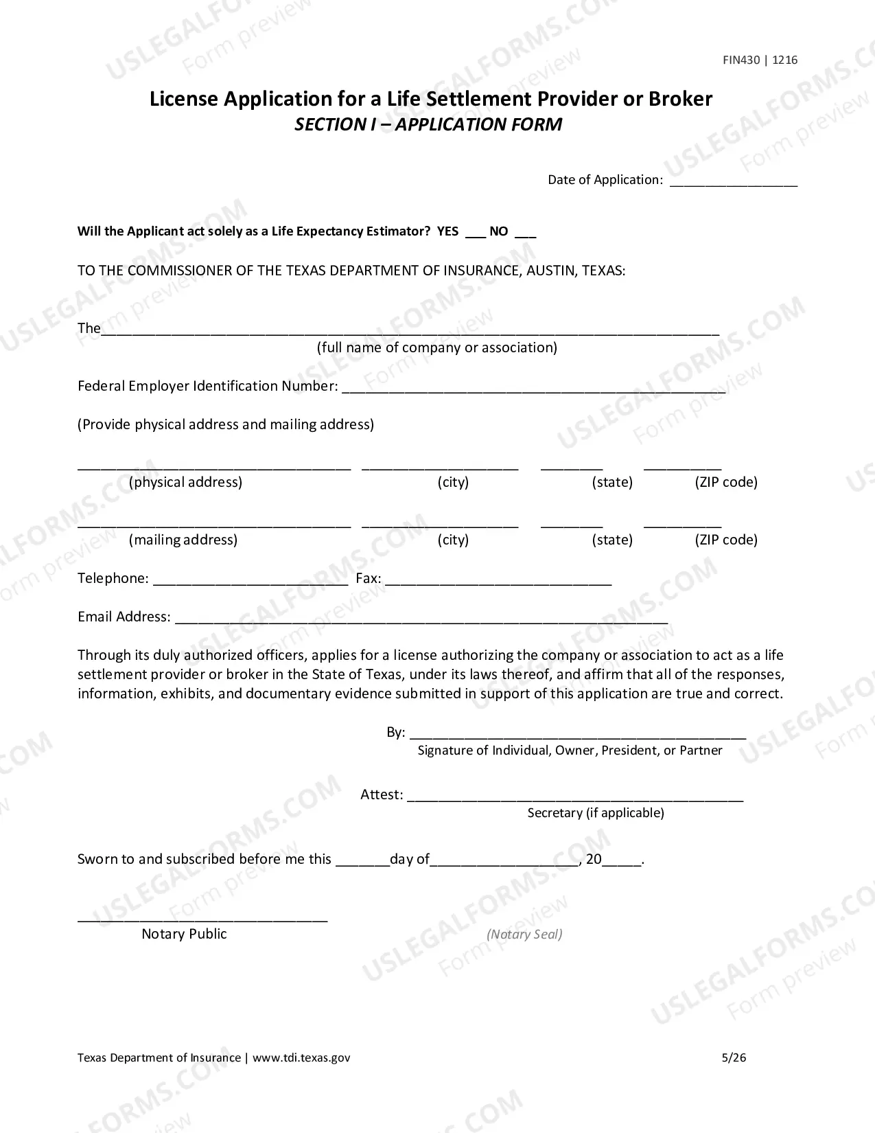 Preview License Application for a Life Settlement Provider or Broker