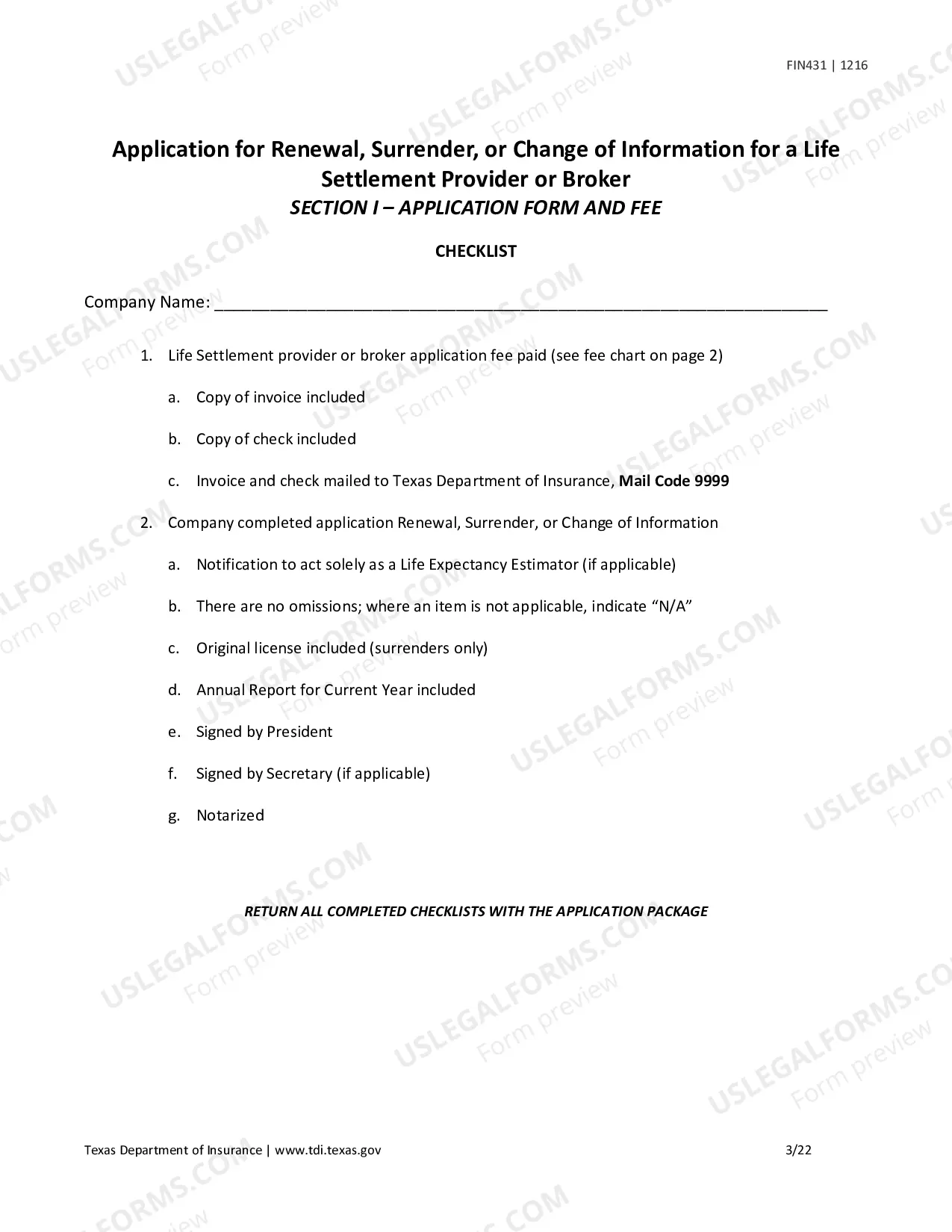 Preview Application for Renewal, Surrender, or Change of Information for a Life Settlement Provider or Broker