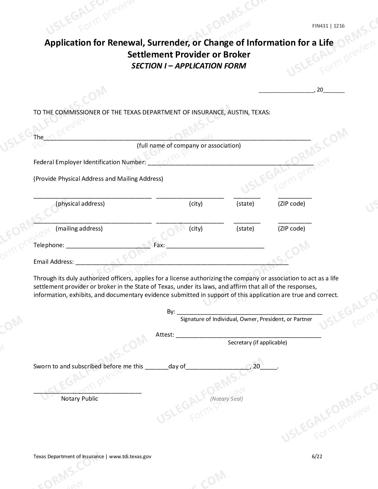 Preview Application for Renewal, Surrender, or Change of Information for a Life Settlement Provider or Broker