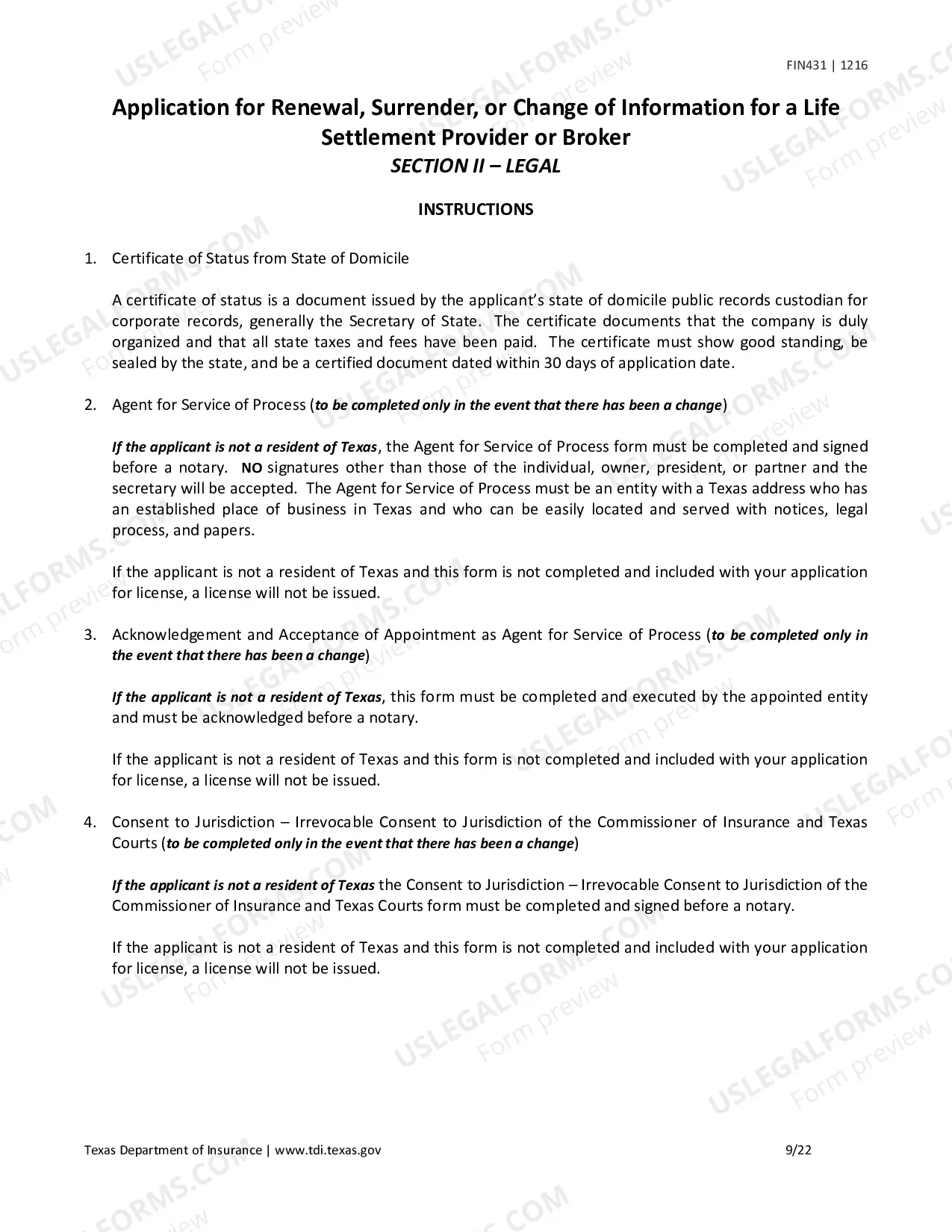 Preview Application for Renewal, Surrender, or Change of Information for a Life Settlement Provider or Broker