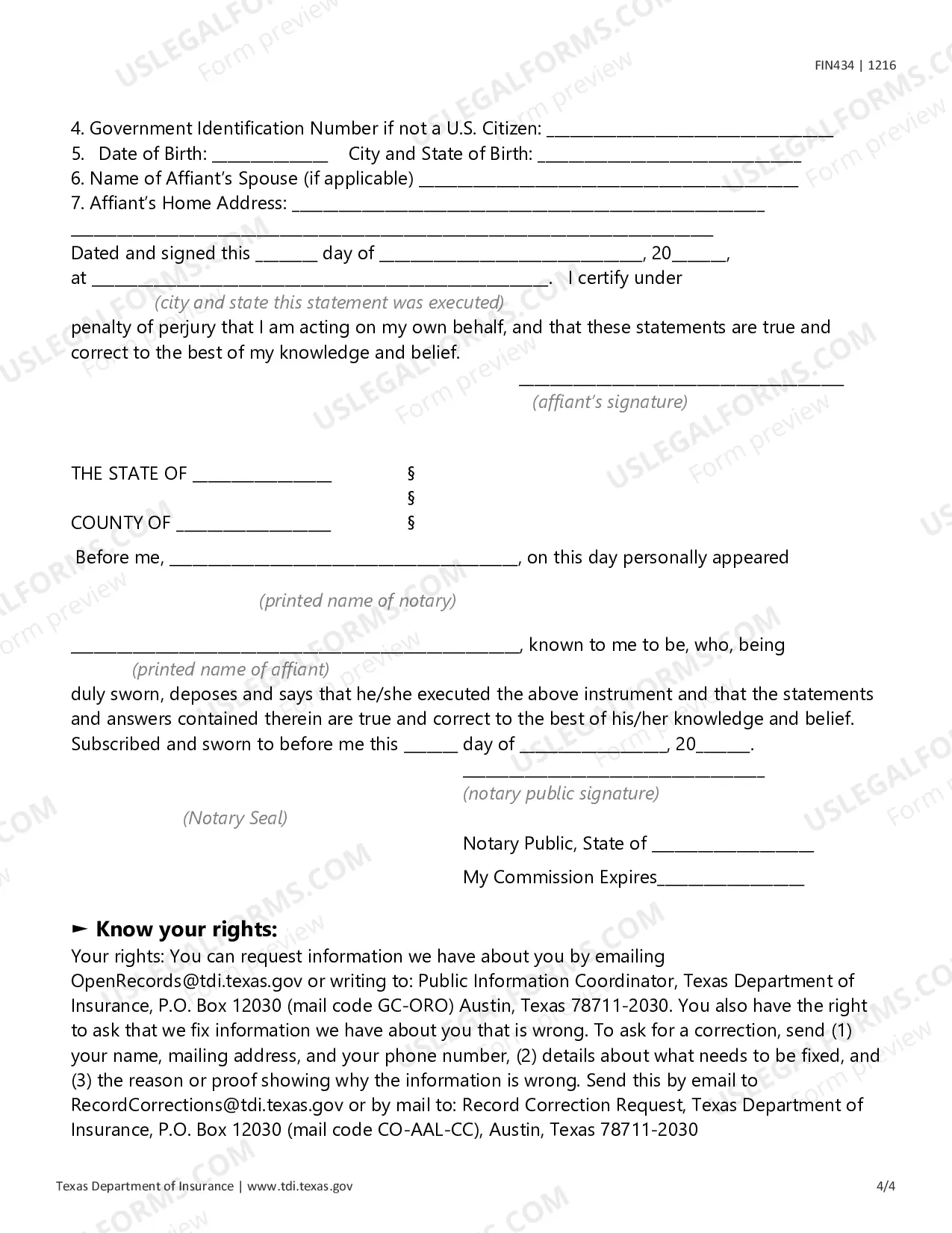 Preview Biographical Affidavit for Life Settlement Providers or Brokers